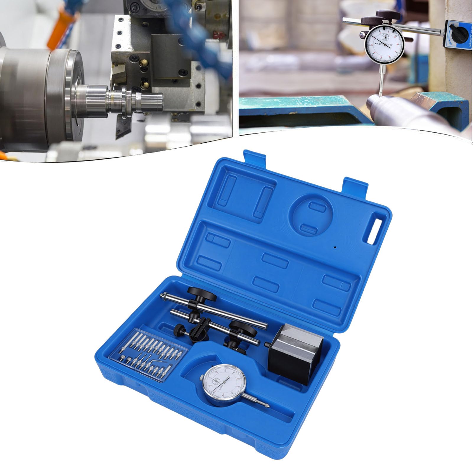 Naroote Set Comparatori a Quadrante da 0-10 Mm, con Supporto Base Magnetica, Braccio Lungo Regolabile e Precisione di Prova da 0,01 Mm per Misurazione e Ispezione Accurati