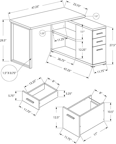 Miniatura 3 de Monarch Specialties Computer - Escritorio de esquina con forma de L estilo contemporáneo y estantes abiertos y cajones 48 pulgadas de largo color