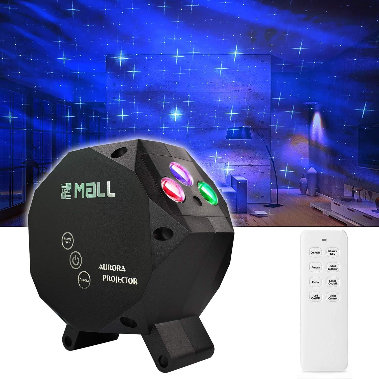 LedMAll Star Aurora Green and RGB LED Night Lights Decorative Projector with Bluetooth Speaker and Remote Control - Dark Gray