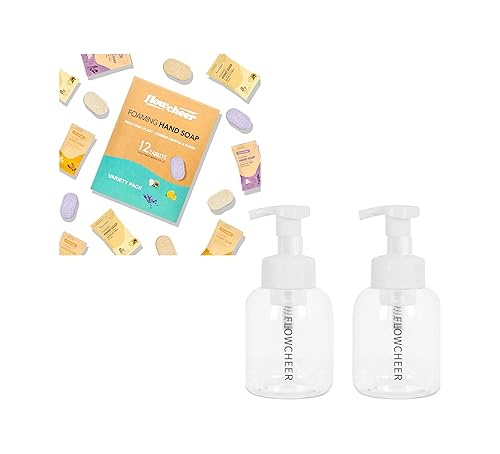 Recambios para tabletas de jabón de manos espumoso+dispensador de botellas de 12 onzas/11.8 fl oz recargable con 12 paquetes de variedad de