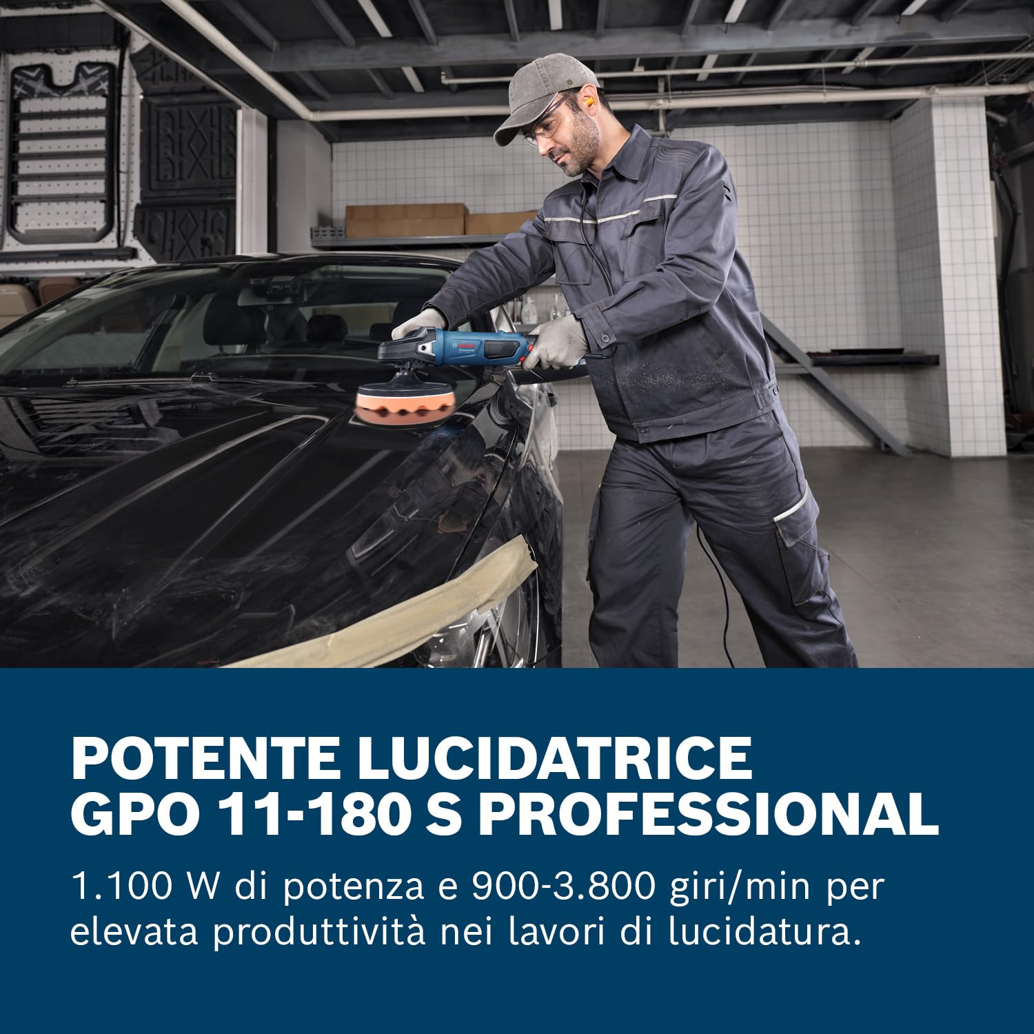 Bosch Professional Lucidatrice rotante GPO 11-180 S (incl. 1 platorello di supporto da 180 mm, 1 platorello in spugna da 180 mm, 1 impugnatura ausiliaria)