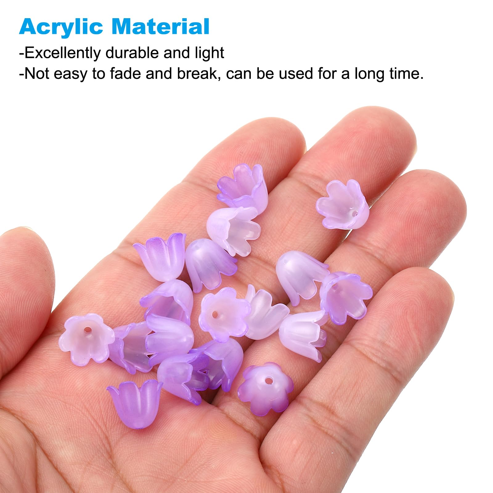 PATIKIL 10x8x1.5mm Frosted Flower Beads, 500Pcs Acrylic Flower Bead Caps for DIY Crafts Lilac Purple - Image 3