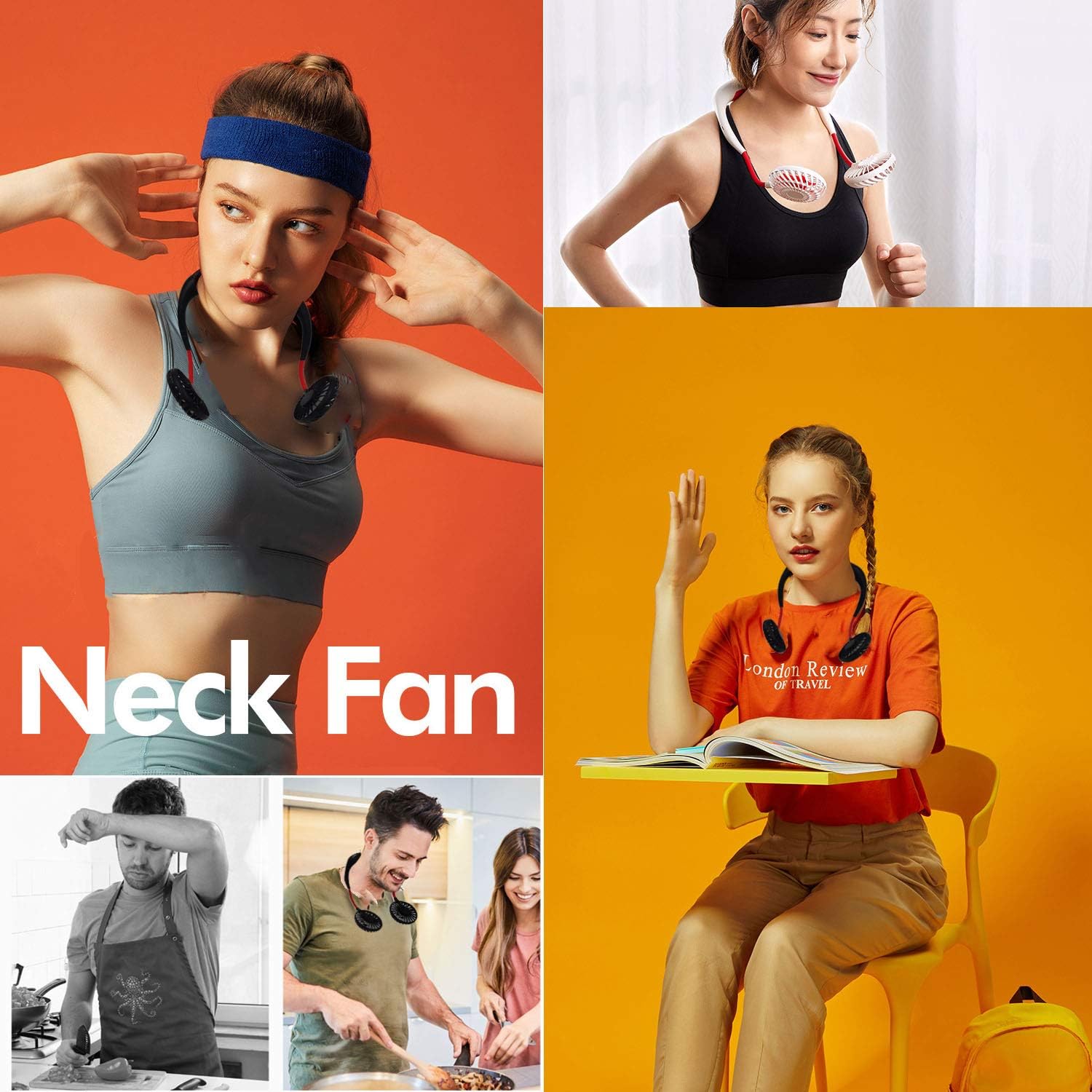Portable USB Personal Neck Fan - Hand Free Mini LED Cooling Fan Battery-Operated Necklace Face Fan 3 Speeds Quiet Rechargeable for Sports Outdoor Camping Office