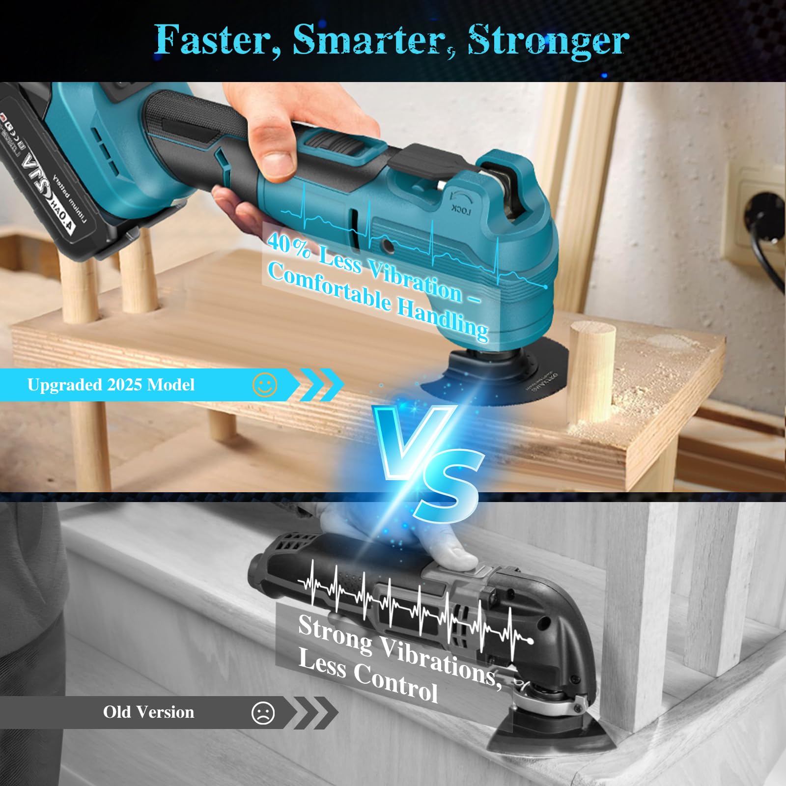 Yofuly Utensile Multifunzione Oscillante Compatibile con Batterie Makita 18V - 6 Velocità Aggiornate + Modalità Automatica, 2 Batterie Da 4,0 Ah, Multitool Per Taglio, Levigatura, Molatura