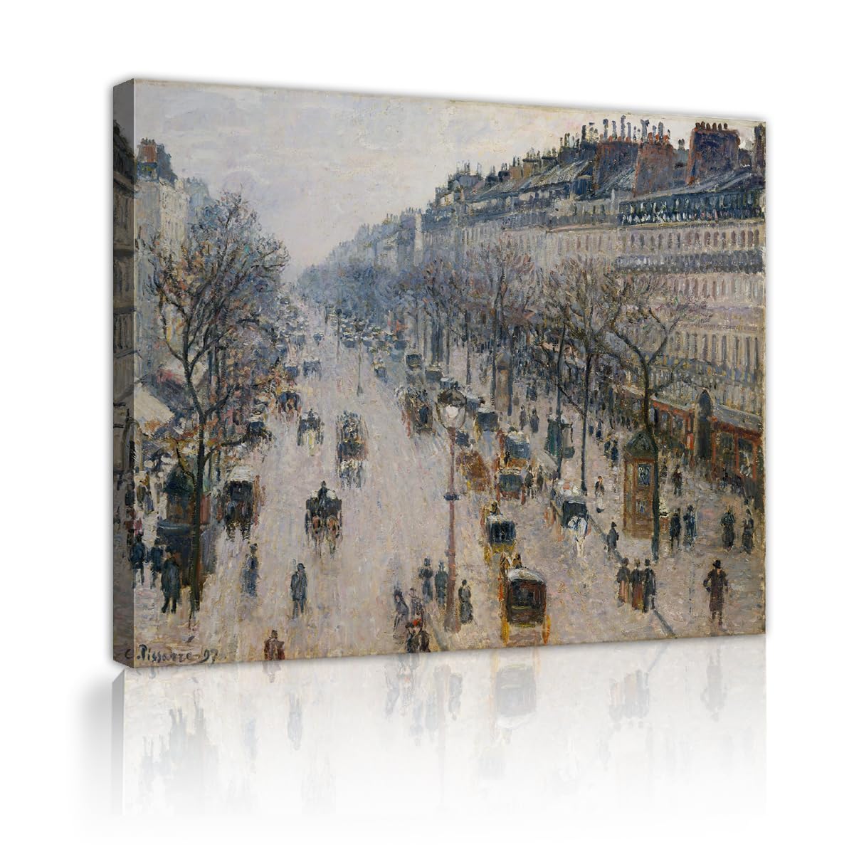TOANGWALL Pissarro Boulevard Montmartre Winter Morning Canvas Wall Art Lounge Snowy Foggy Avenue Framed Poster Print For Bar Decor Studio Bedroom 90x110cm