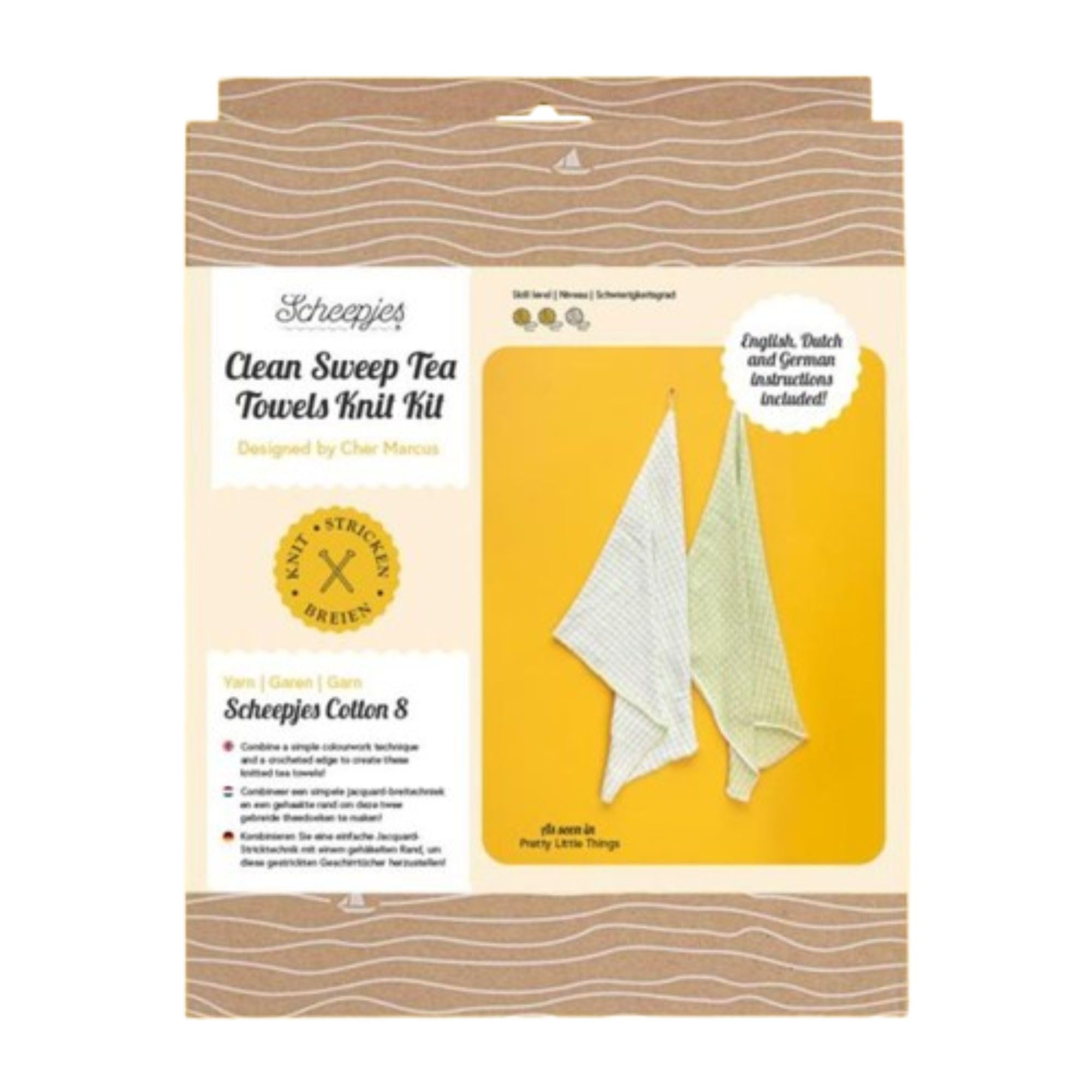 Scheepjes - Scheepjes Refined Clean Sweep Tea Towels Knit Kit - 1 Set, Multicolour