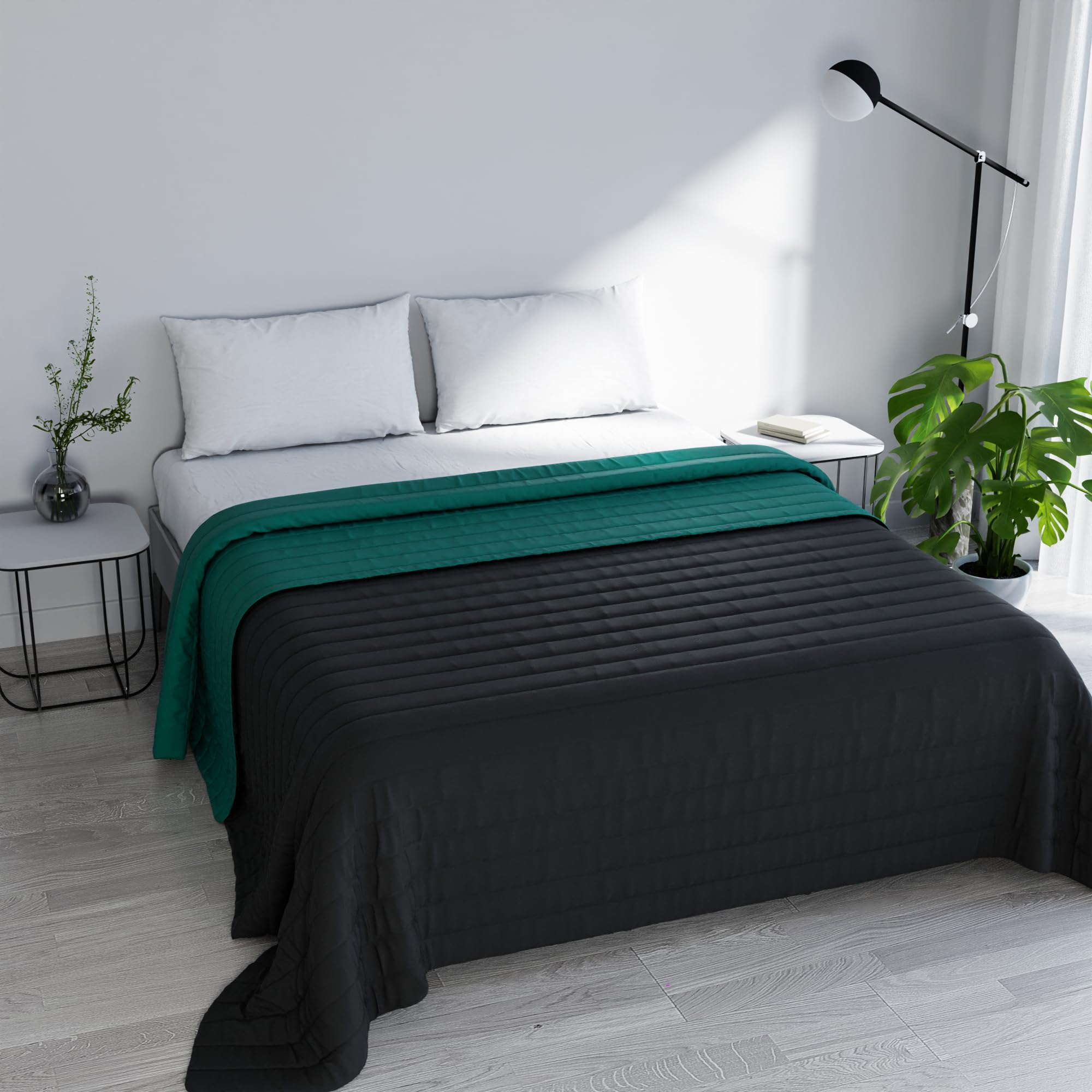 Italian Bed Linen MB Home Italy “Elegant” Summer Quilt, Water Green/Dark Green, 260x270 cm