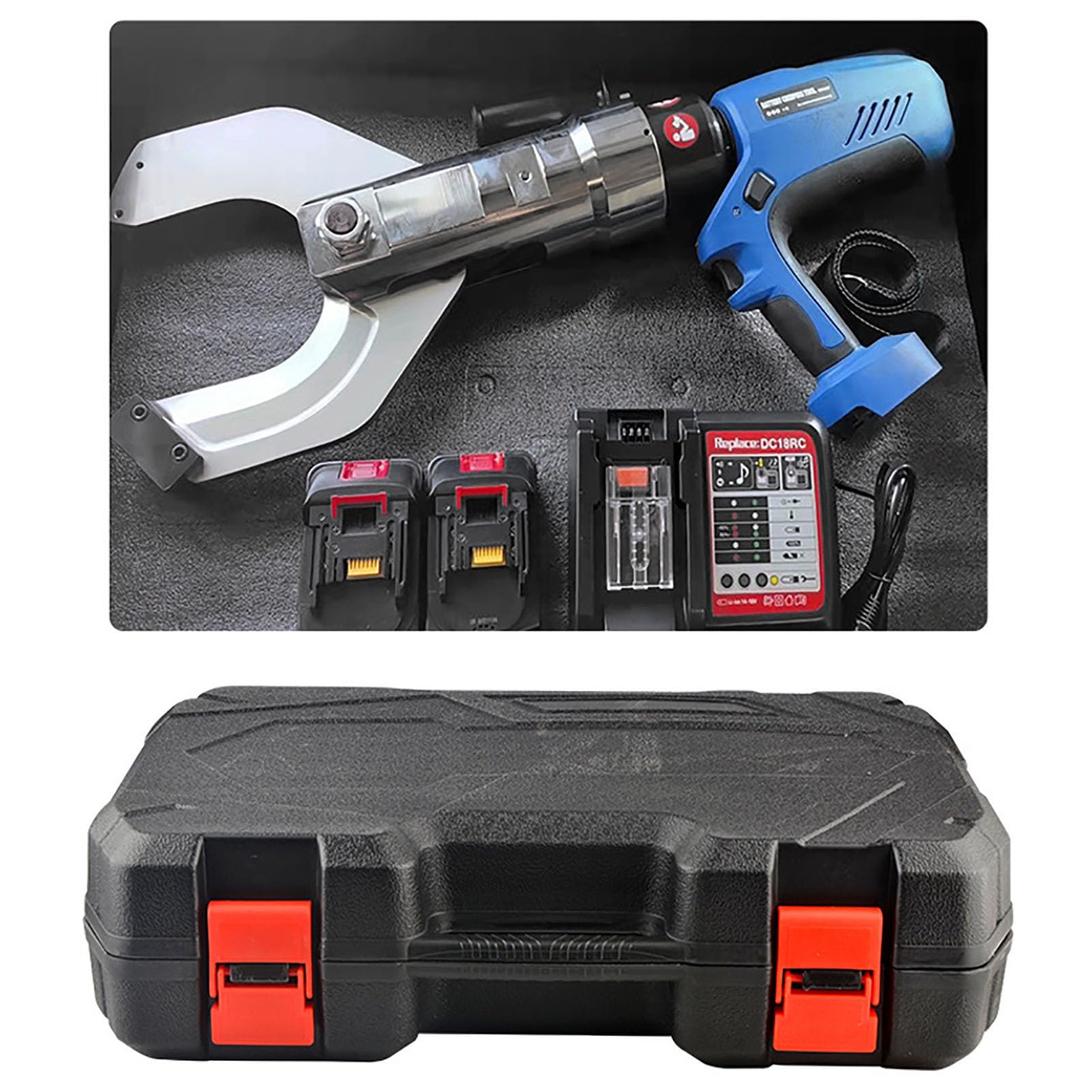 Forbici per cavi idraulici ricaricabili, strumento di taglio elettrico a cricchetto con display a LED, adatte per cavi in rame fino a 120 mm, include 2 batterie