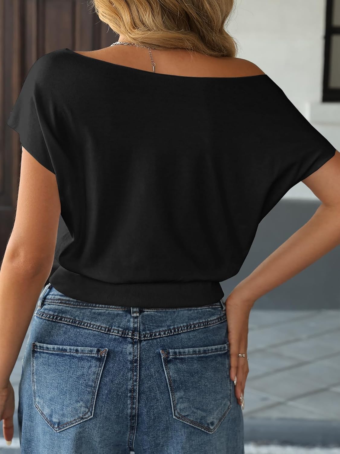 SOFIA'S CHOICE Women's Off The Shoulder T Shirt Crop Top Cute Summer Casual Tee Top - Image 4