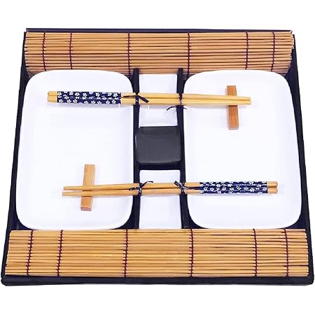 Set 4 Piatti Sushi In Bambù Con Ciotole E Bacchette - Tavole 27x16cm, Stile Giapponese - Foto 11