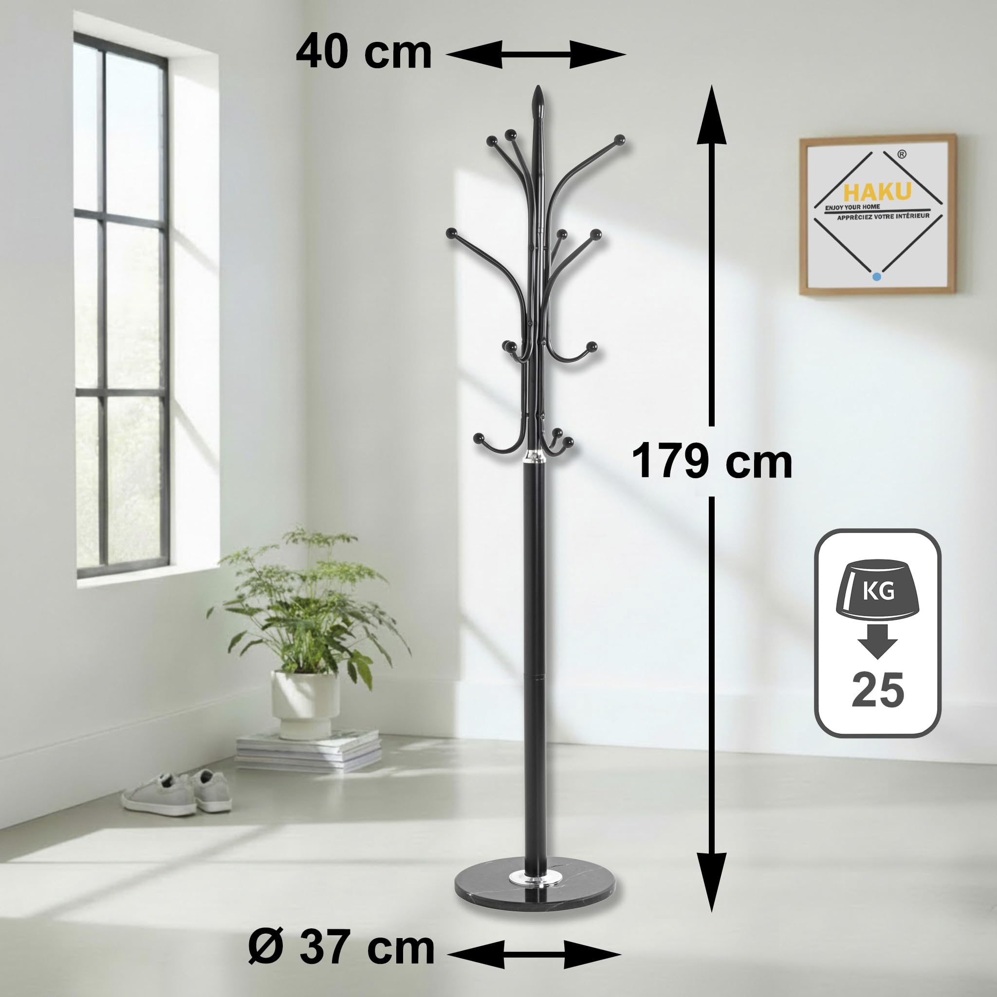 HAKU Appendiabiti da terra cromo, nero, Marmo, Metallo Appendiabiti per giacche - Dim. A 179 cm x Ø 40 cm, Stile Moderno