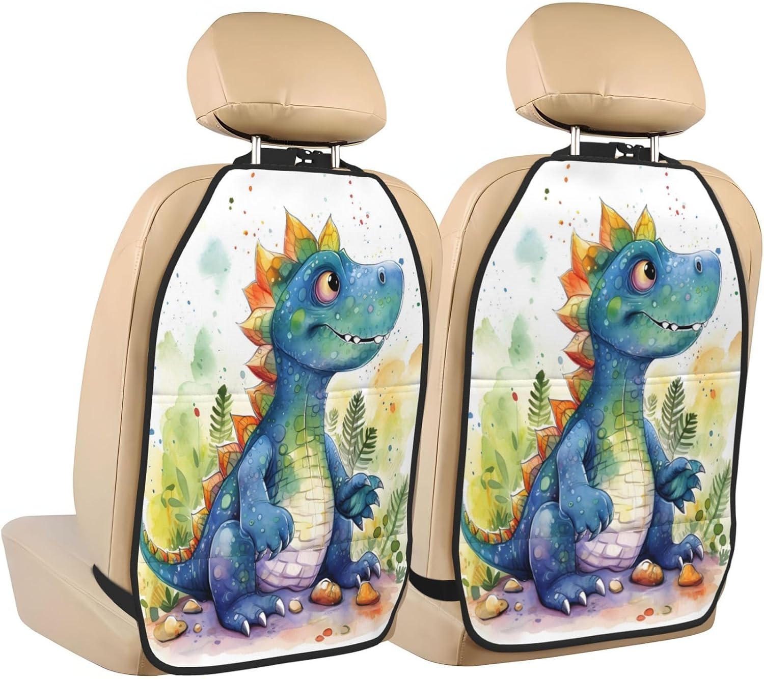 Car Seat Back Kick Protector 2 Pack 18.5x26.4 Inch, Watercolor Bold Tiger Anti-Kick Pad, Waterproof Oxford Fabric Large Rear Seat Cover for Kids Pets Fits SUV Jeep Truck Sedan