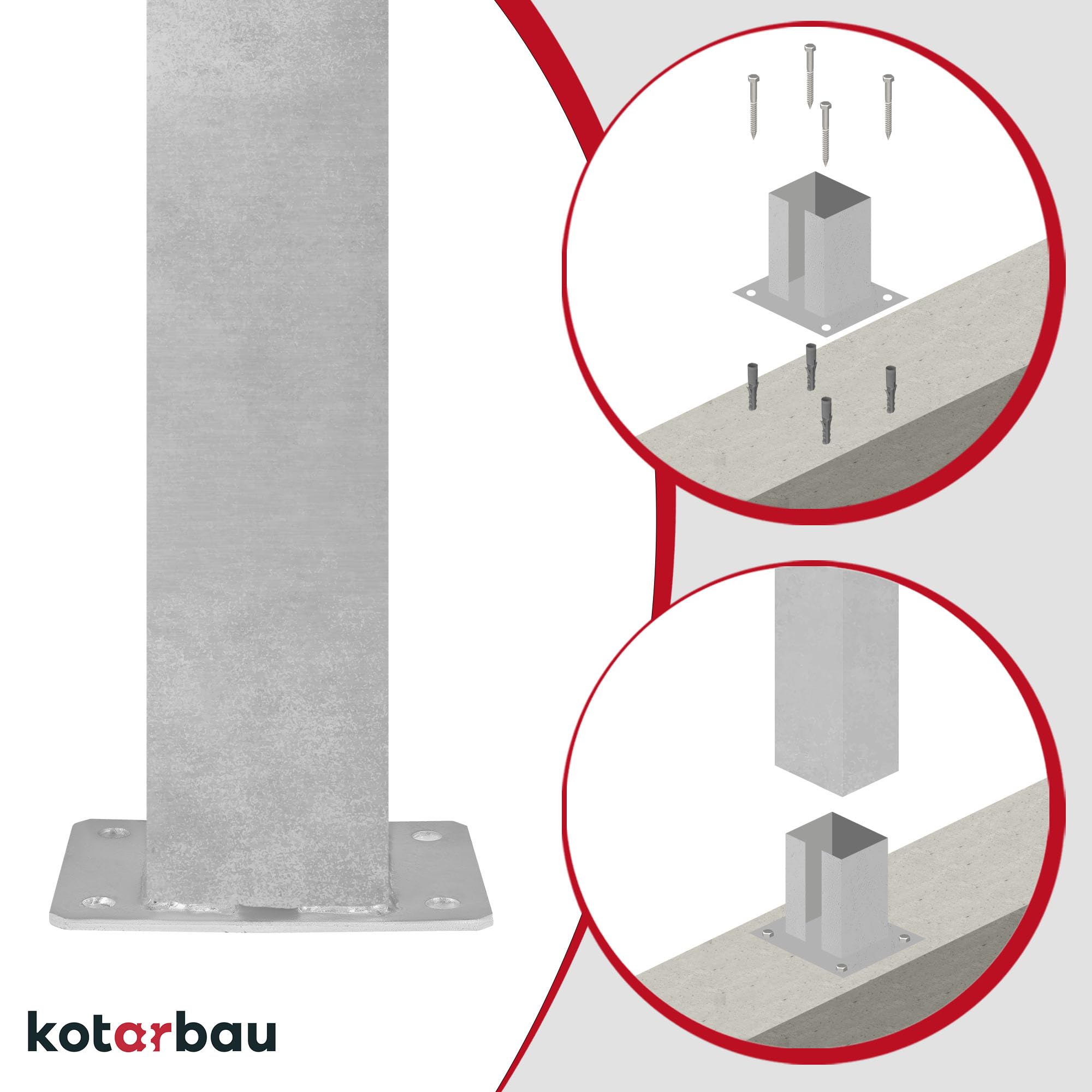 KOTARBAU® Fissaggio Pali - Supporto per Pali - da Avvitare - Acciaio Zincato - 60x40 mm - Argento - Staffa Travi - Supporto Palo