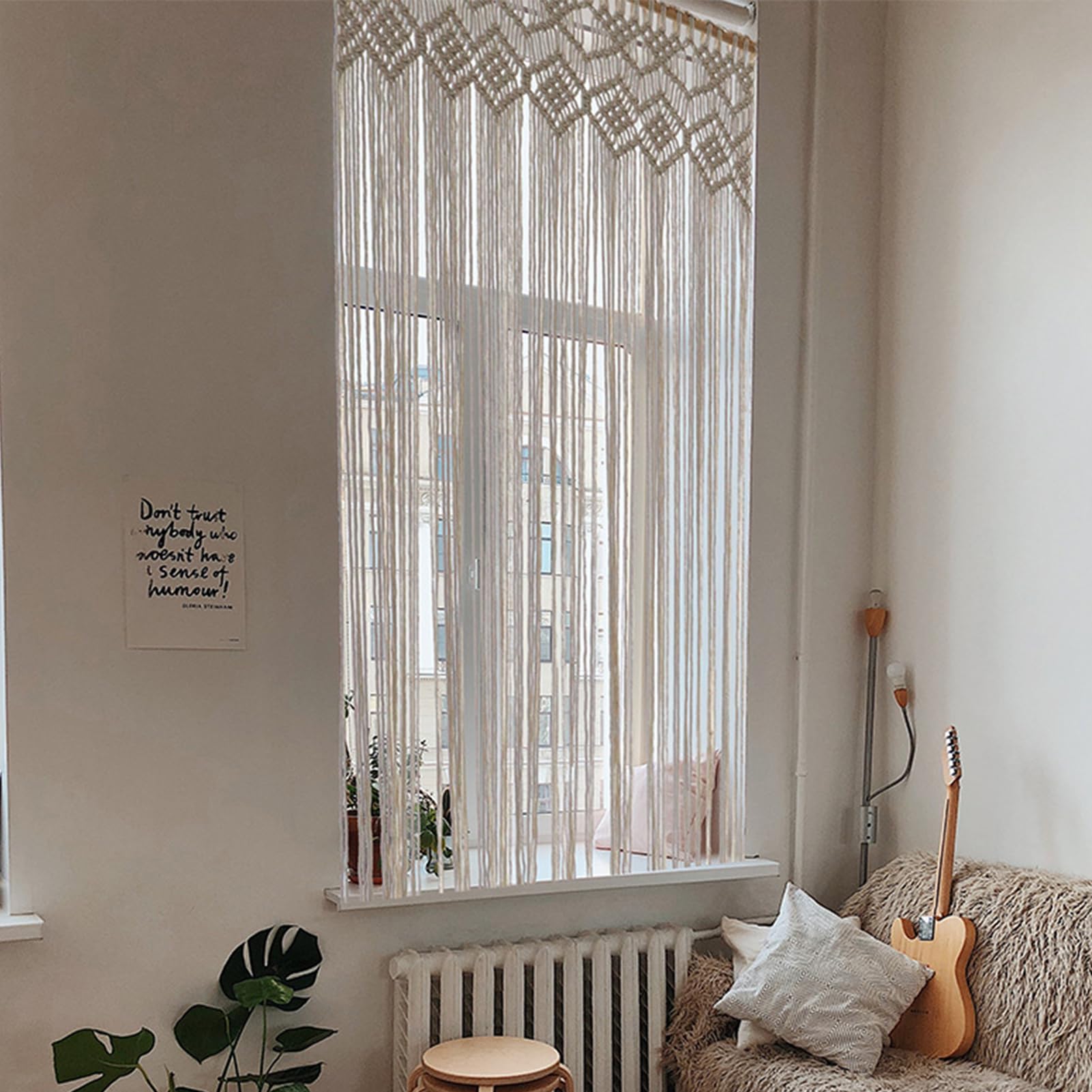 Boho Vorhang Makramee Blickdicht, Baumwolle Vorhänge mit Kräuselband für Schlafzimmer & Wohnzimmer – Behang als Raumteiler für Hochzeitsdeko(180 * 95cm)