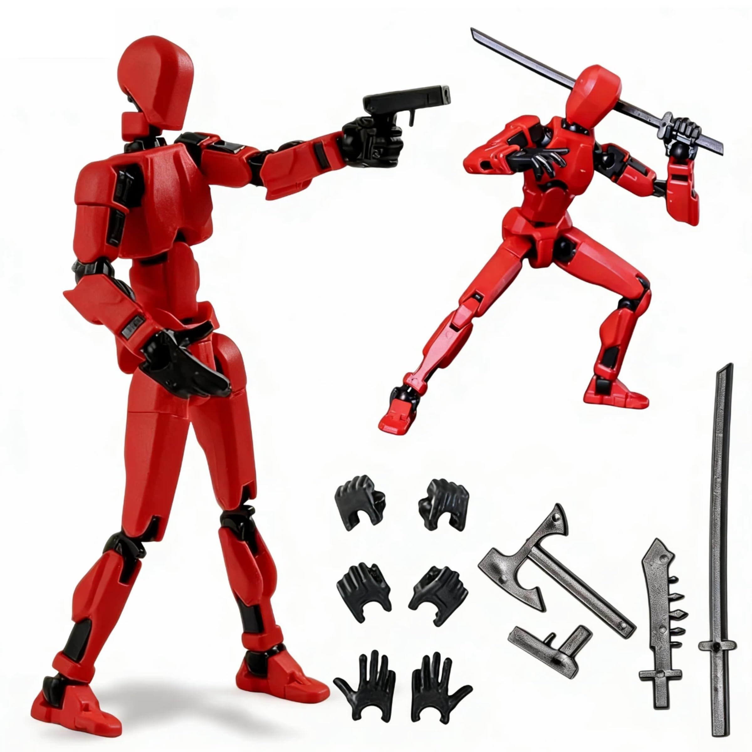 Outeat Assembly Completed Titan 13 Action Figures Set,3D Printed Multi-Jointed Movable Nova 13 Robot T-13 Lucky 13 Collectible Figurines Model for Desktop Decor Gift (Red)