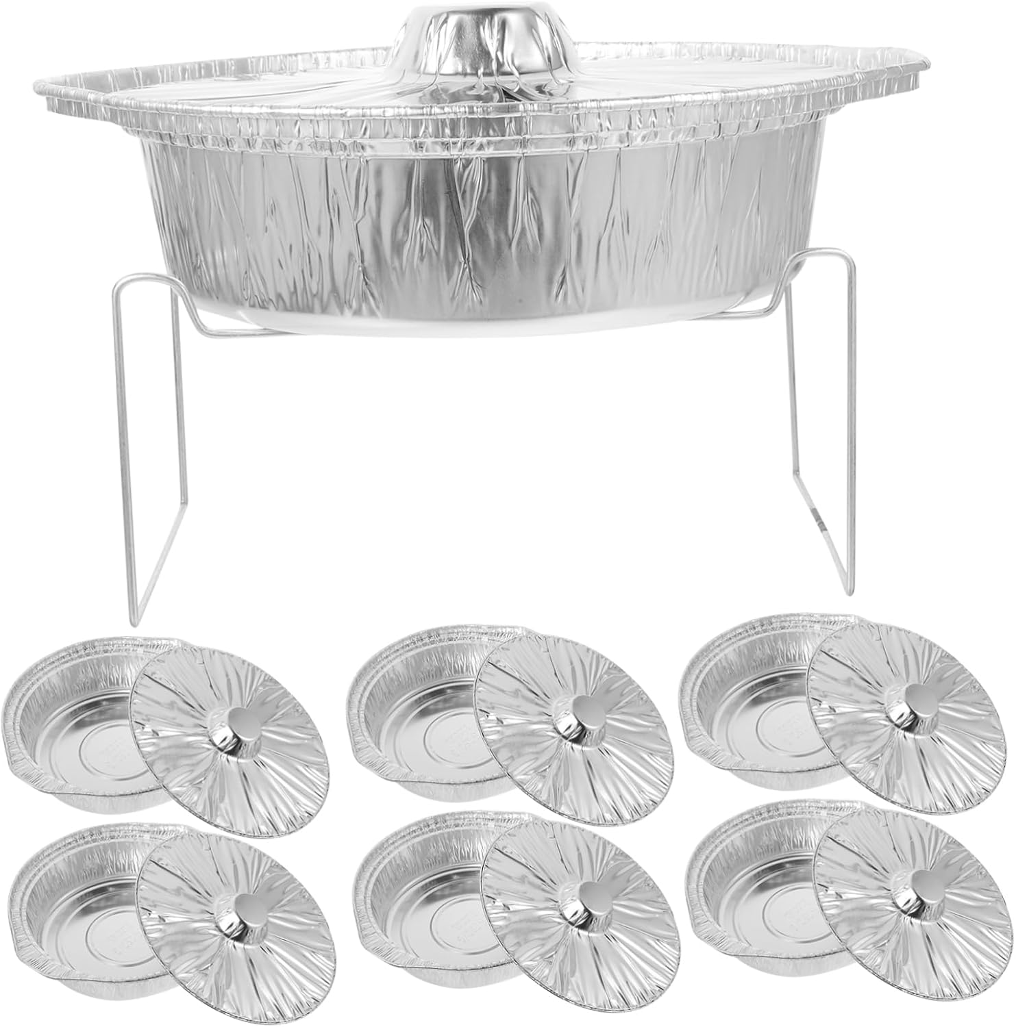 SHOWERORO 1set Tidded Pots Supports Round Foil Baking Pans for Roasting Fish Meat and Rice Bbq Accessory for Dining and Entertaining