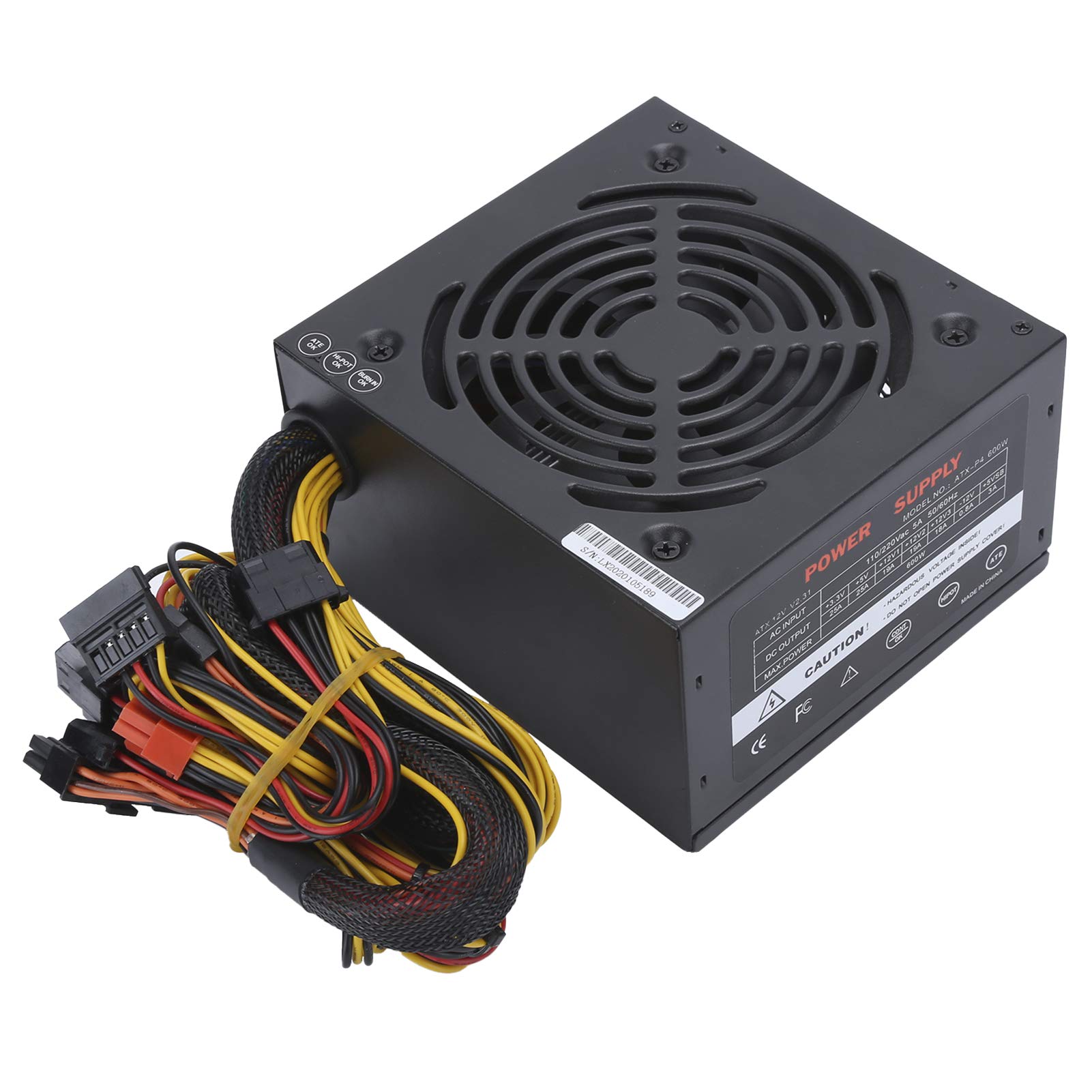600W Fuente de Alimentación,5.5 Pulgadas de Ventilador Silencioso Fuente de Alimentación para Computadora,ATX-600W 24 Pin Fuente de Alimentación con Manual Ajustable Fan,Accesorio de Escritorio(Negro)