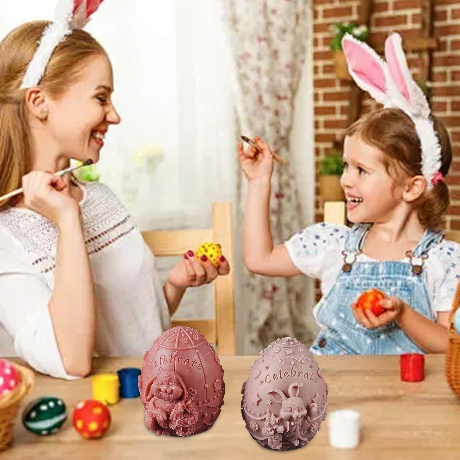 Lot de 2 moules en silicone en forme d'œuf 3D en forme de lapin pour bougies, chocolats, bonbons faits à la main