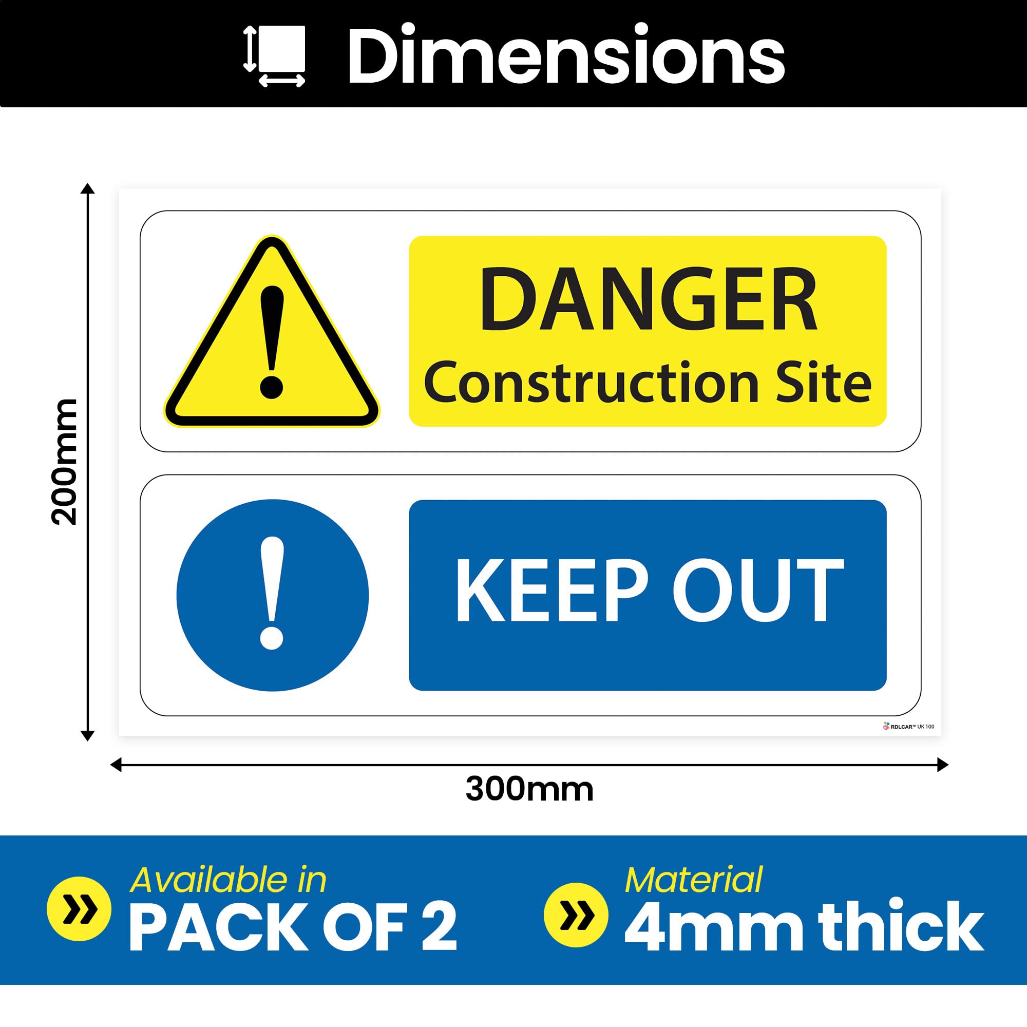 RDLCAR Keep Out Sign Danger Construction Site Signs 4mm Corri Professional Site Safety Sign Ideal for Hazard Protection High Visibility 200mm x 300mm - Image 2