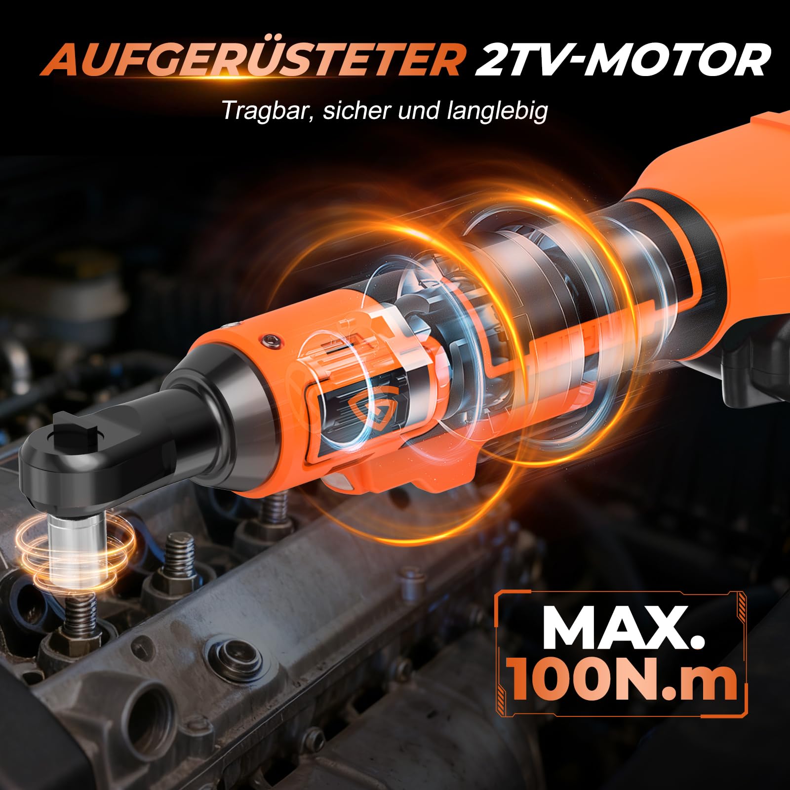 21V Akku Ratschenschlüssel, 3/8" Elektrischer Ratschen 40N.m 0–400RPM, Kabellose Ratsche mit 2×2000mAh Akku, 7 Steckschlüsseln, Schnellladegerät & LED-Licht für Auto & Heimwerker