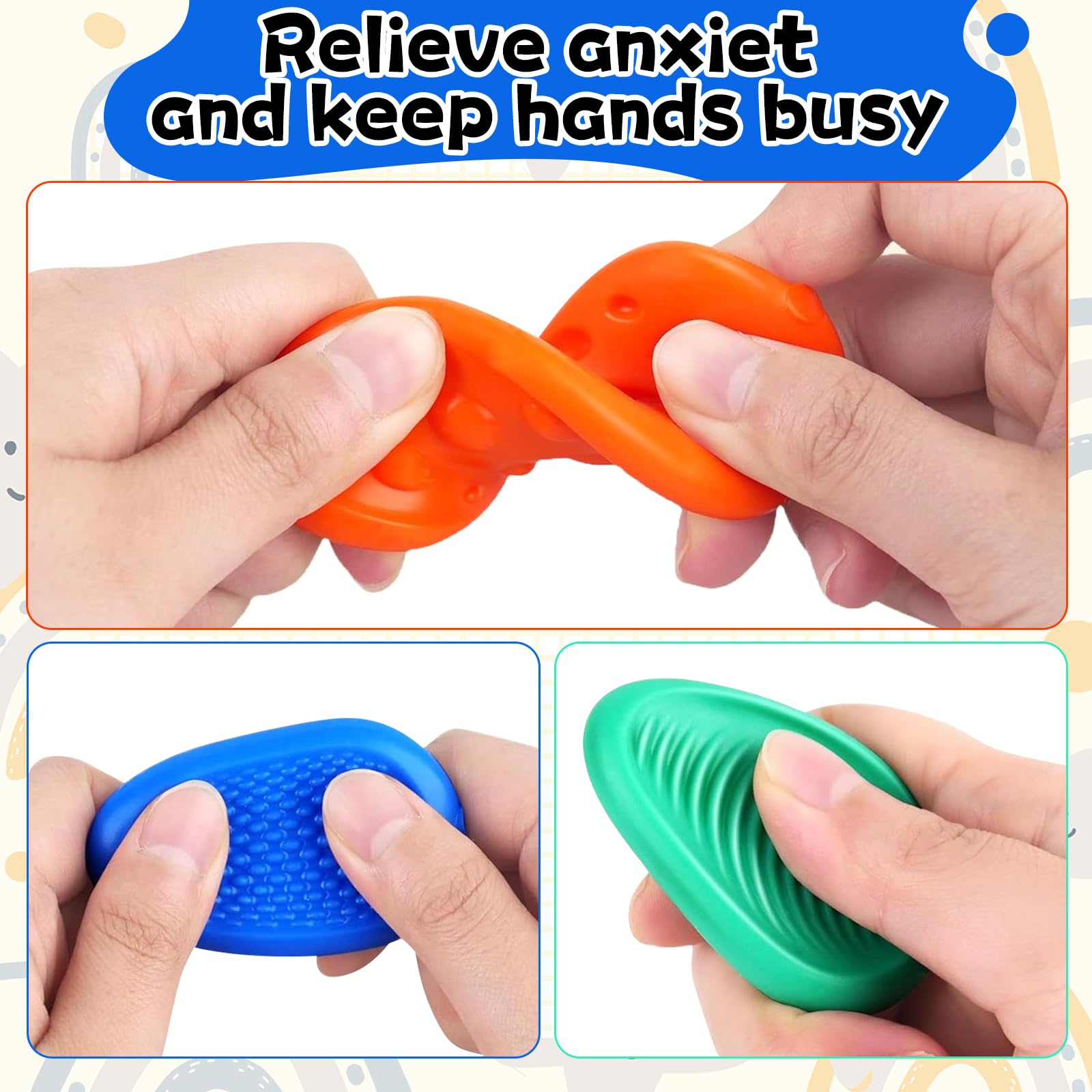 Set 7 Pietre Sensoriali Fidget In Silicone - Giocattoli Antistress Silenziosi Per Adulti E Studenti - Colorate E Morbide - 2