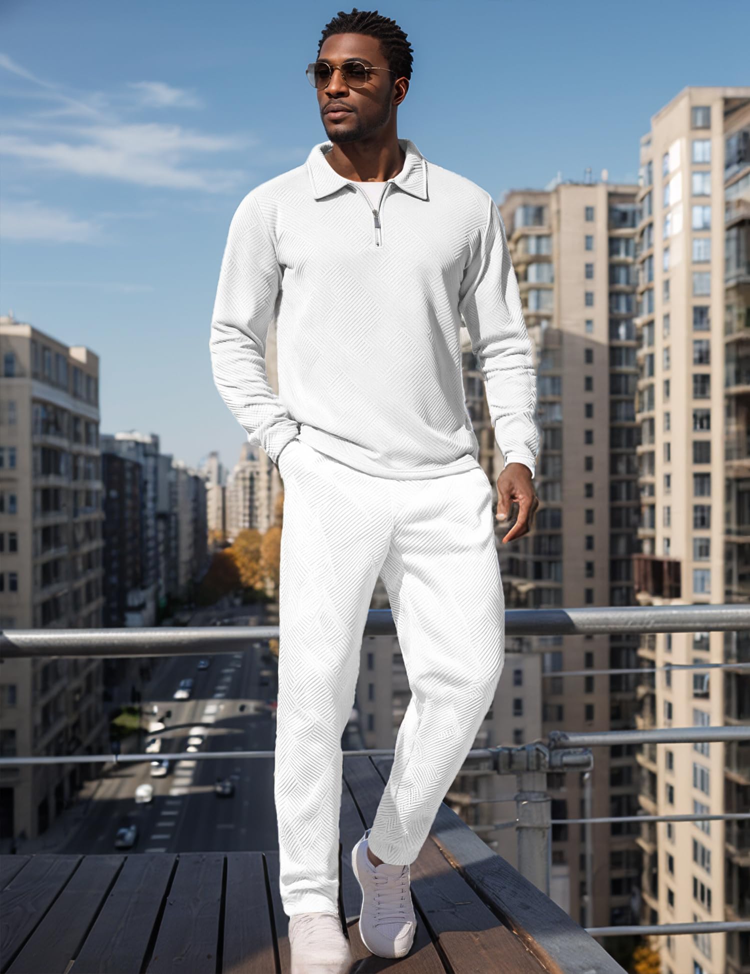 UOUA Herren 2-teiliges Set Trainingsanzug Langarm Polo-Shirt & Hose Freizeitanzug Sportanzug