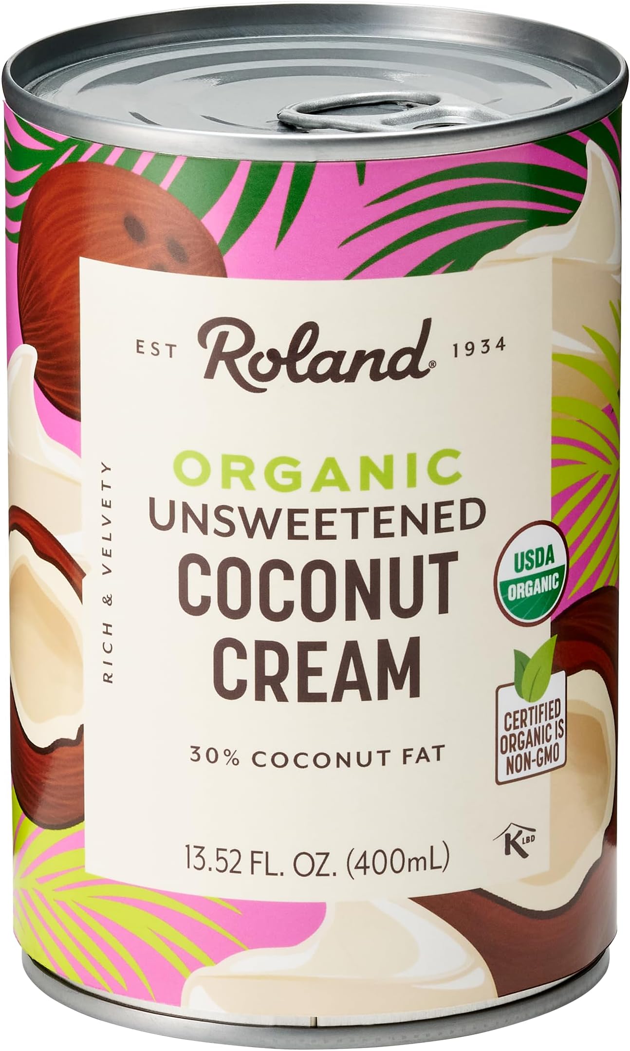 Roland Foods Organic Unsweetened Coconut Cream, Specialty Imported Food, 13.52 Ounce Can, Pack of 1