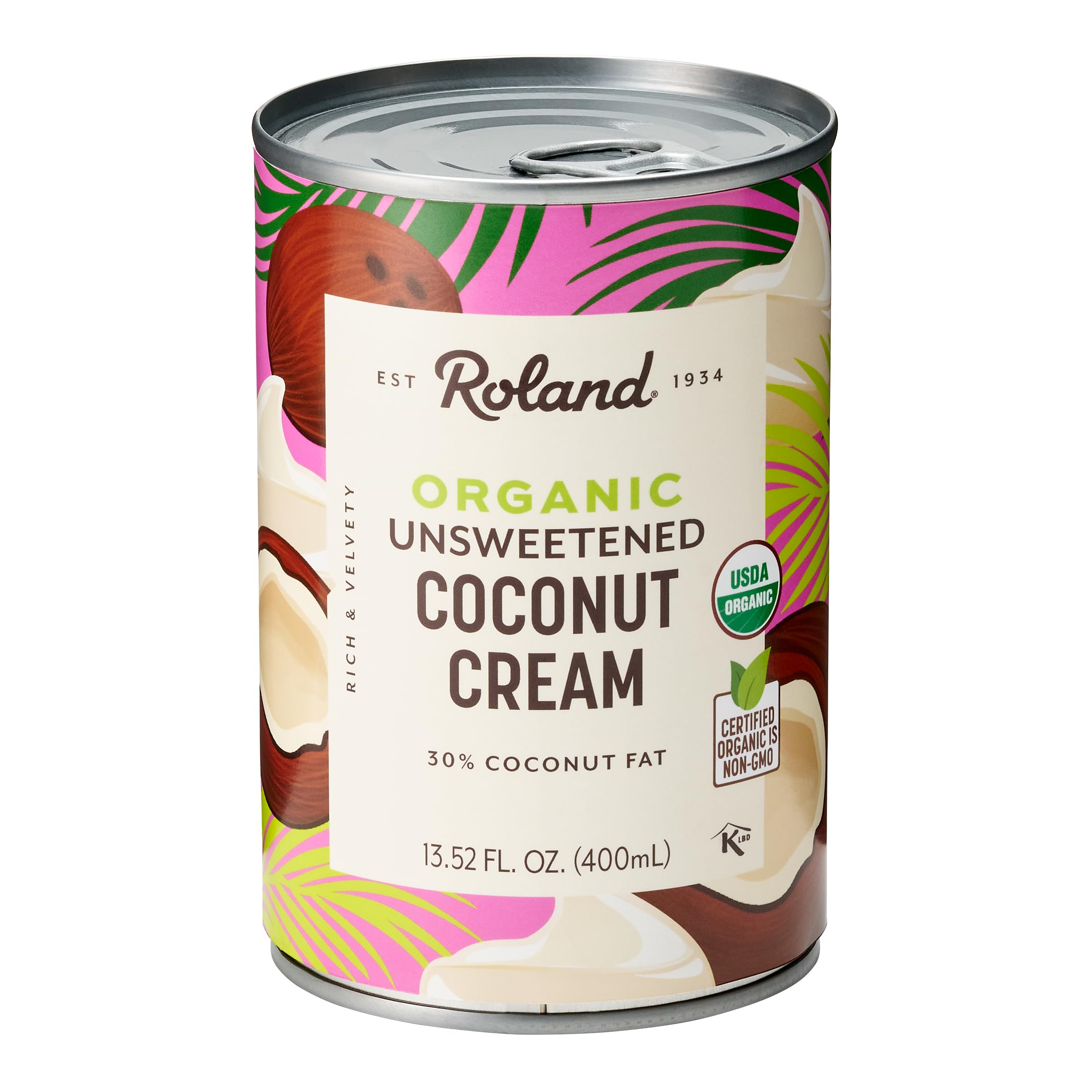 Roland Foods Organic Unsweetened Coconut Cream, Specialty Imported Food, 13.52 Ounce Can, Pack of 1