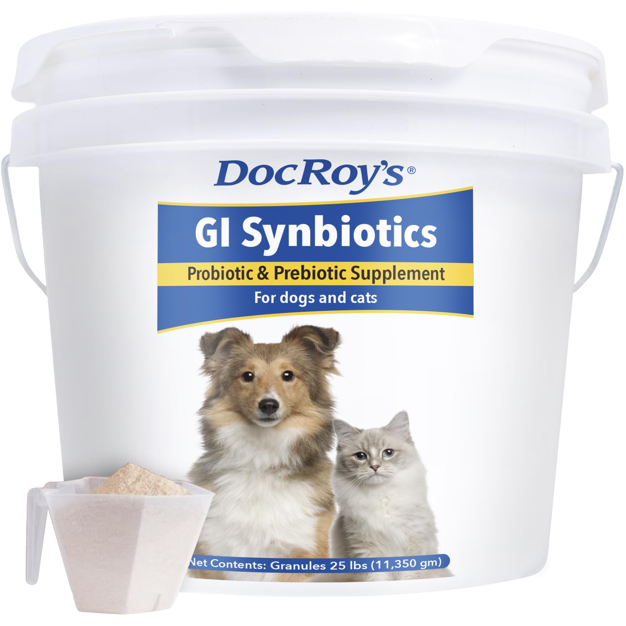 Doc Roy’s GI Synbiotics Probiotic & Prebiotic Granules for Dogs & Cats, Digestive & Immune Health Supplement with Live Cultures, BgMOS & Beta Glucans, Chicken Flavor, 25lb Granules