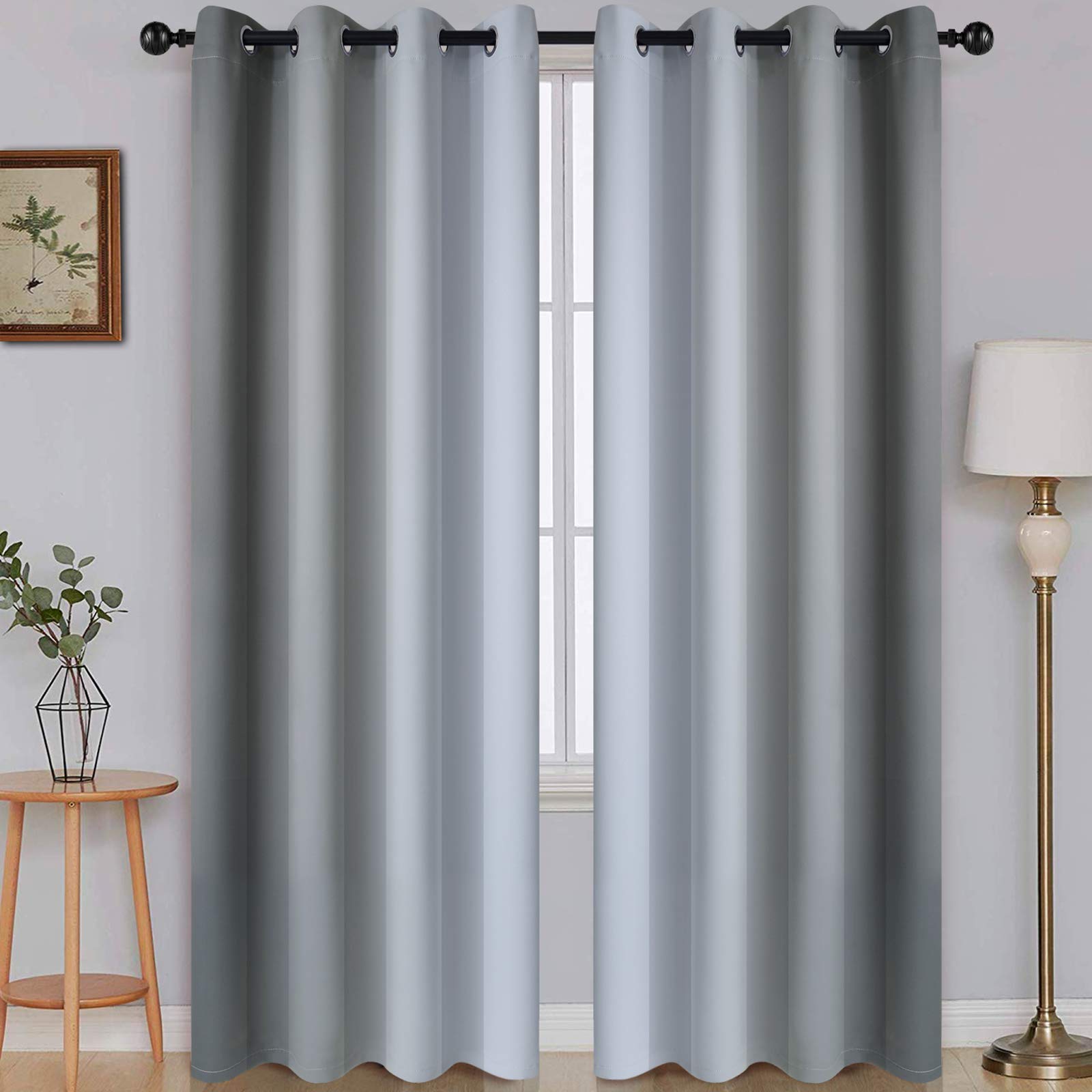 SimpleHome Ombre Room Darkening Curtains for Living Room Light Blocking Gradient Grey to Greyish White Thermal Insulated Grommet Window Curtains/Drapes for Bedroom 2 Panels