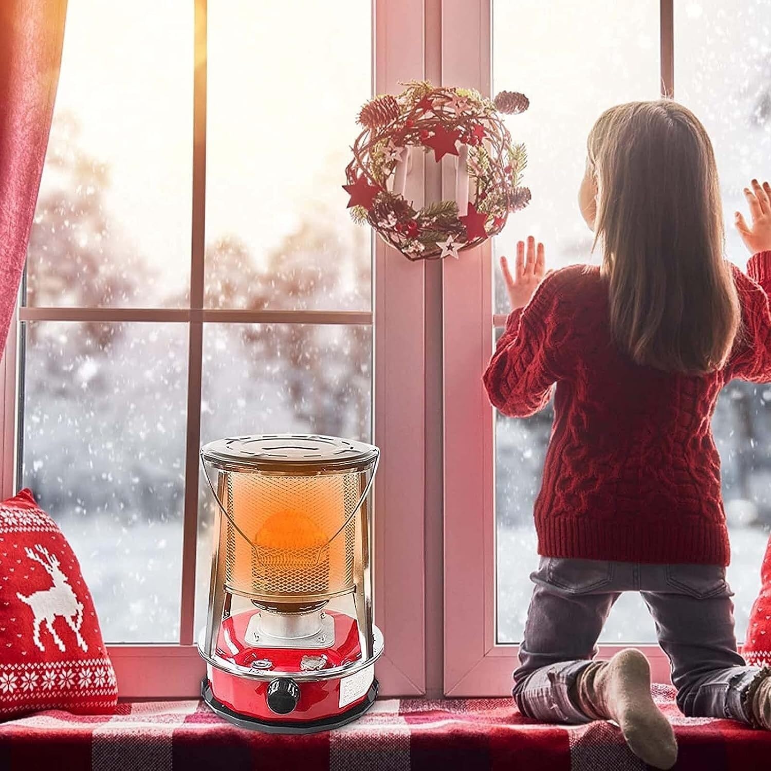 Piece na naftę do użytku w pomieszczeniach przenośny grzejnik 4,6L/6L konwekcyjne grzejniki olejowe nieelektryczna kuchenka do gotowania na zewnątrz Camping(Red (4.6L))