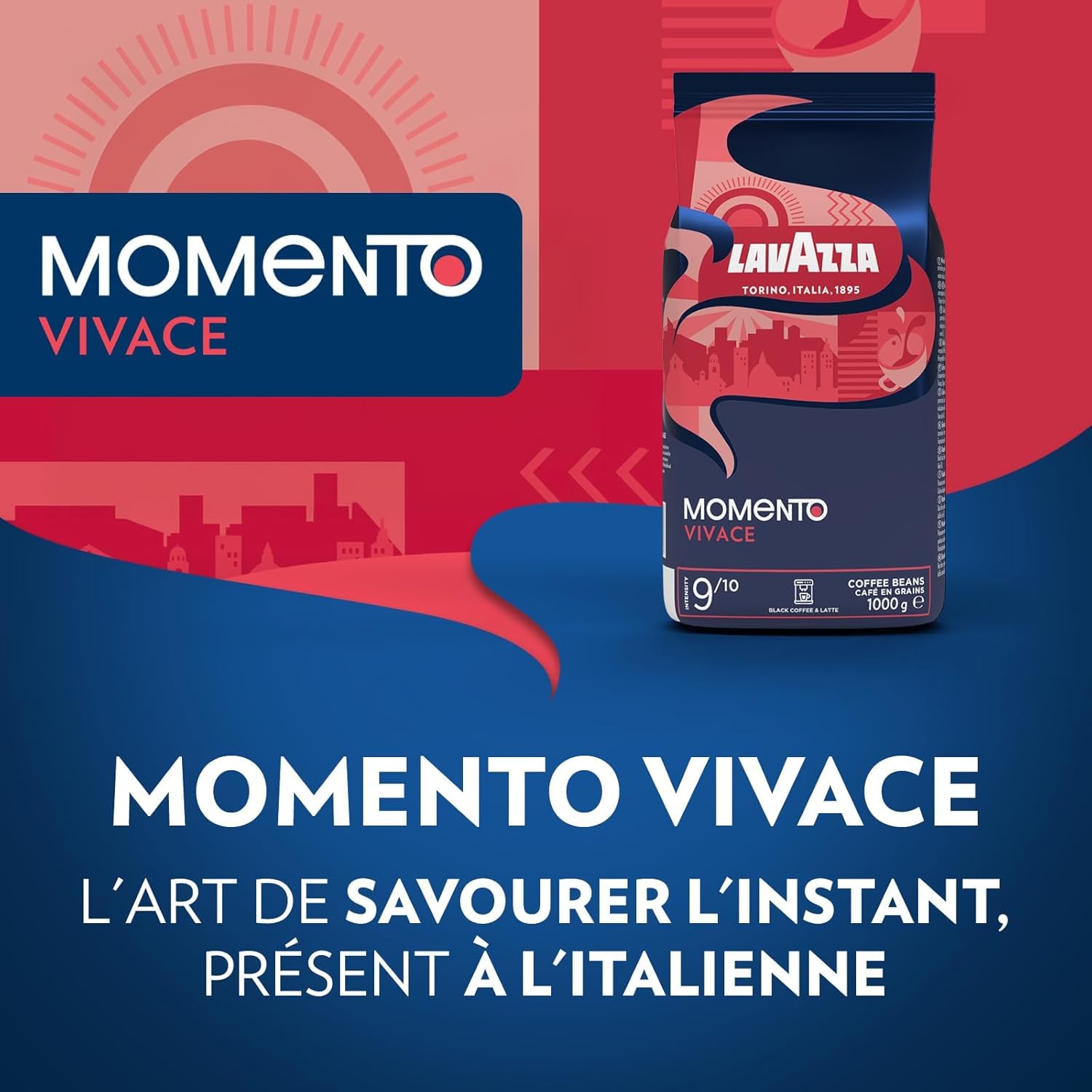 Lavazza - Lot de 4Kg de café en grain Momento Vivace - Idéal pour les Machines à Café Automatiques, avec Notes Épicées, Arabica et Robusta, Intensité 9/10, Torréfaction Foncée
