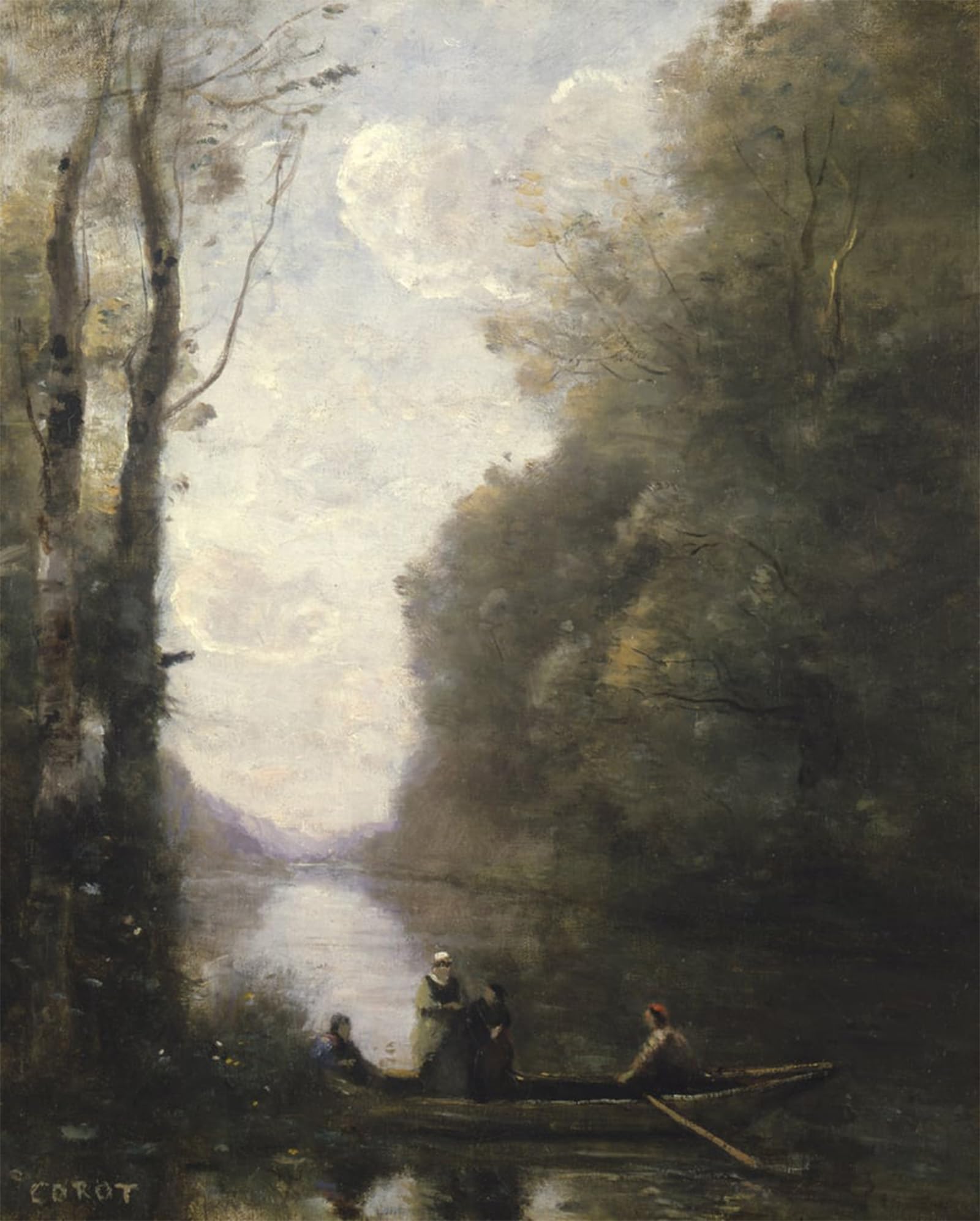 SERENDIPITP Aesthetic Poster Photo Wall Print Retro Picture The Ferryman Leaving the Bank with Two Women by Jean Baptiste Camille Corot Modern Wall Artwork for Home Decor 60x90cm