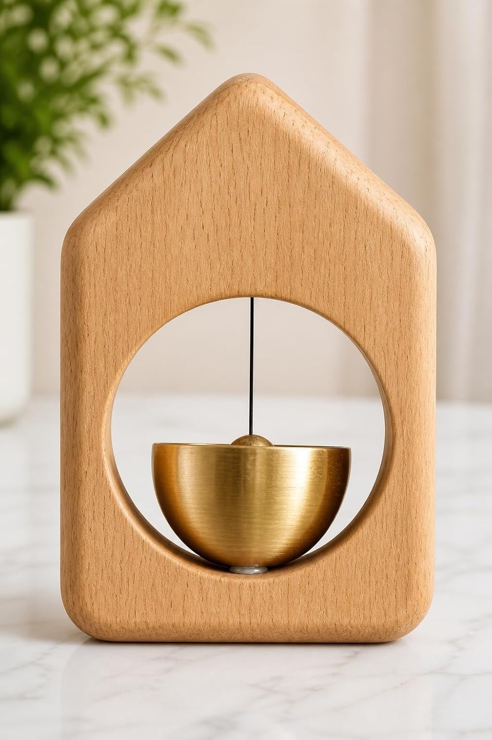 Triangle Wooden Door Bell with Brass Hanging Bell Handmade Decorative Wooden Wind Chime for Home Entrance Temple Office Balcony Garden Wall Hanging Decoration-image-22