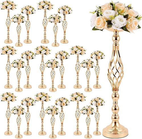 Miniatura 1 de 24 piezas de soporte de metal para flores de boda, centros de mesa de boda dorados para mesa, florero, arreglo elegante para recepción, portavelas