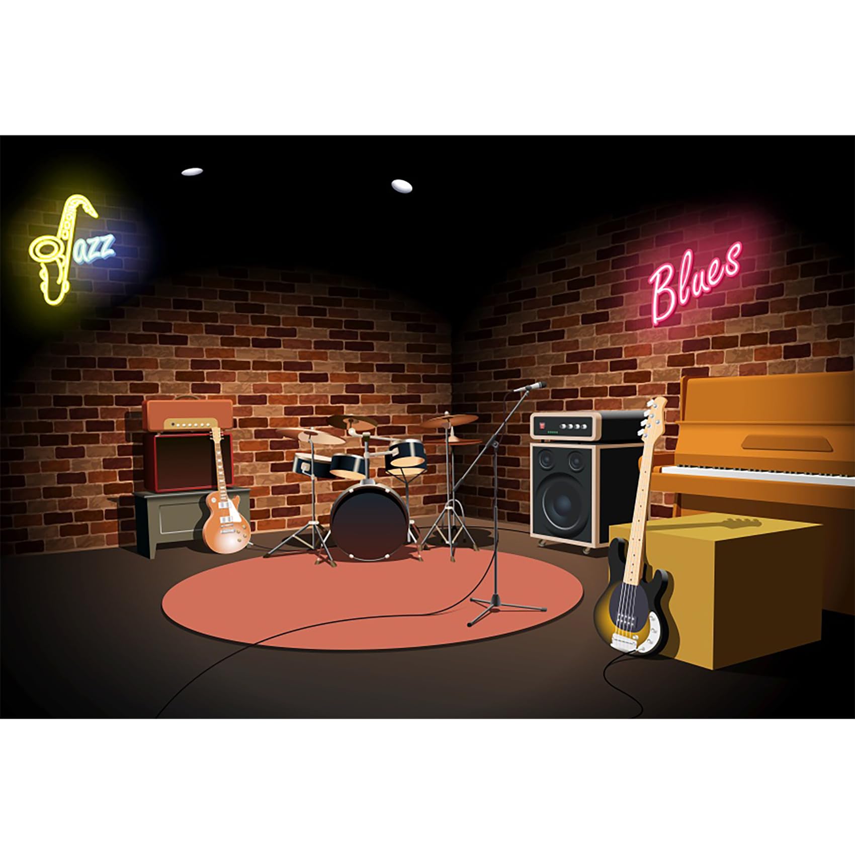 4,5x3m Music Club fondale Rock and Roll Jazz Blues Music Club Stage Sfondo per Fotografia Bar Musica Banda Strumento Concerto Saluto Festa Esecuzione Decor Sfondo, Vinile