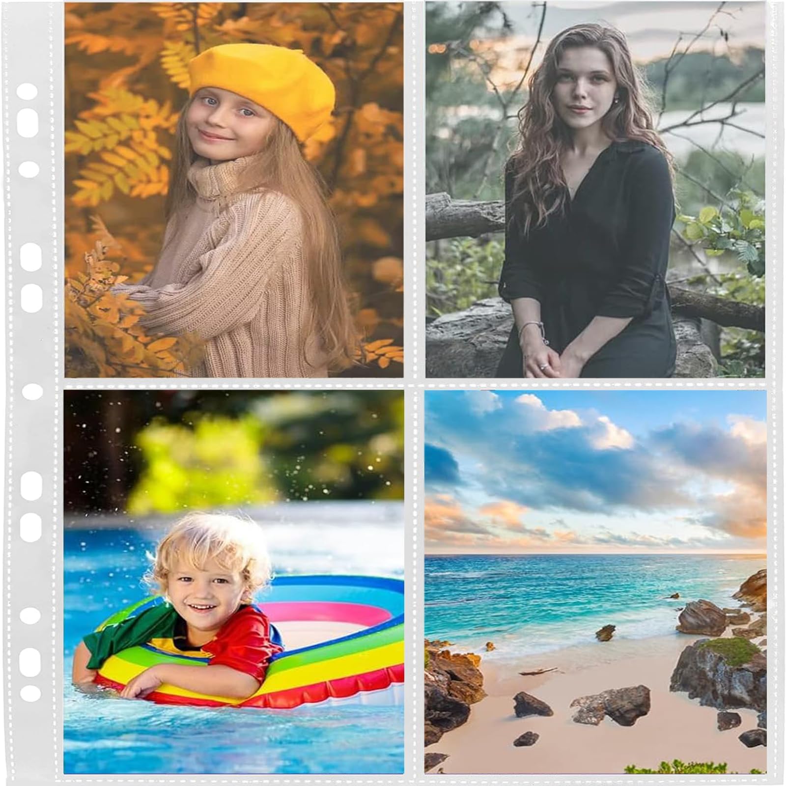 60 Pcs Doppelseitig Fotohüllen, Transparent Postkartenhüllen, Sammelhüllen 4 Fach Geteilt für Sammlungen von Fotografien, Postkarten und Dokumenten(10.5cm×15.2cm)