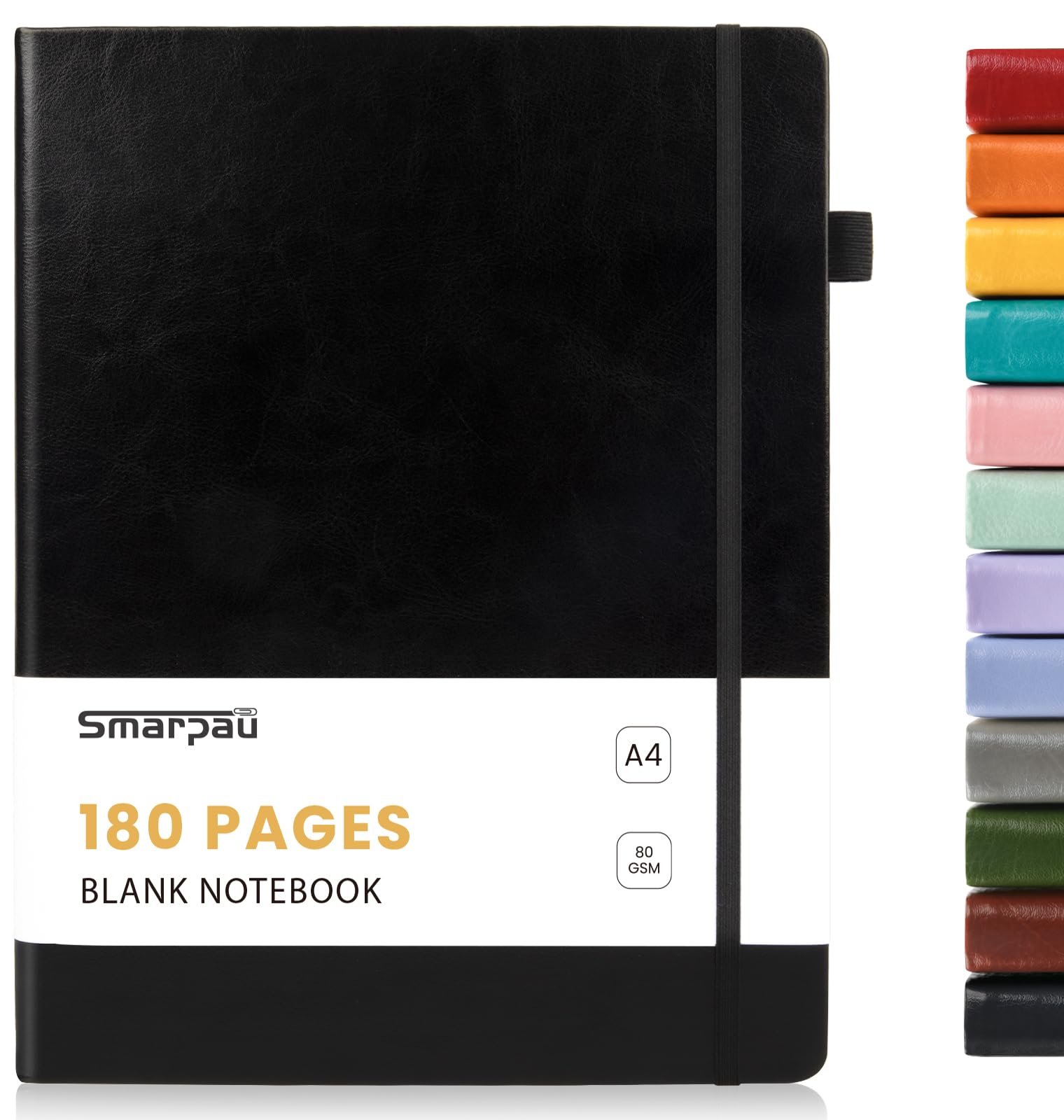 Smarpau A4 Plain Notebook - PU Leather Journal Notebook with 180 Pages Unlined Blank Pages, Hardback Notepad for Men Women Travel Working Writing - Black — image 1