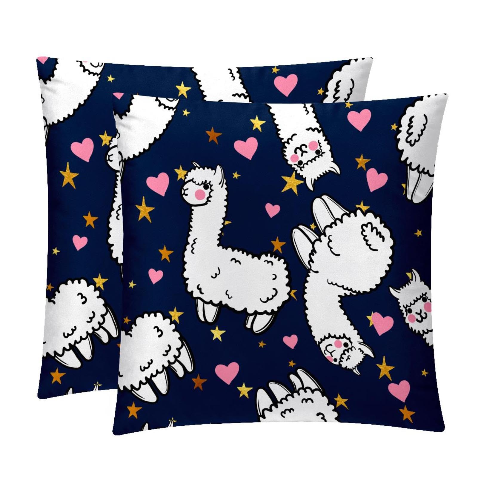 TDGKPZ White Alpaca Throw Pillow Cases 2 Pack Pillowcases Zipper Cushion Covers For Bedroom Living Room 50x50cm