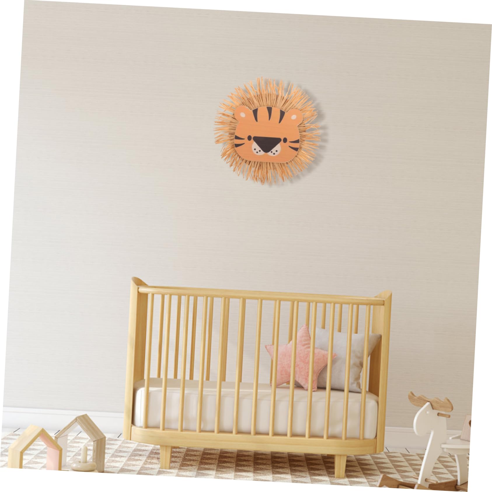 ERINGOGO Woven Lion Head Wall Decor Cartoon Pendant Ornament for Rooms Craftsmanship for Home Cafe Festival Party Decorations