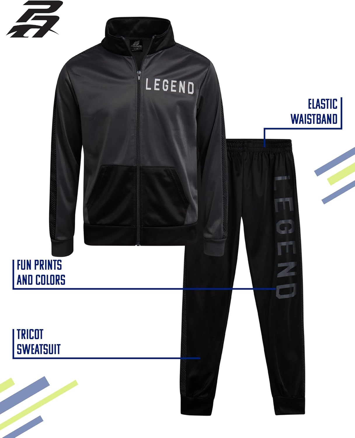 Pro Athlete Boys Tracksuit Set - 2 Piece Performance Tricot Zip Up Mock Neck Sweatshirt and Boys Joggers Track Pants - Image 2