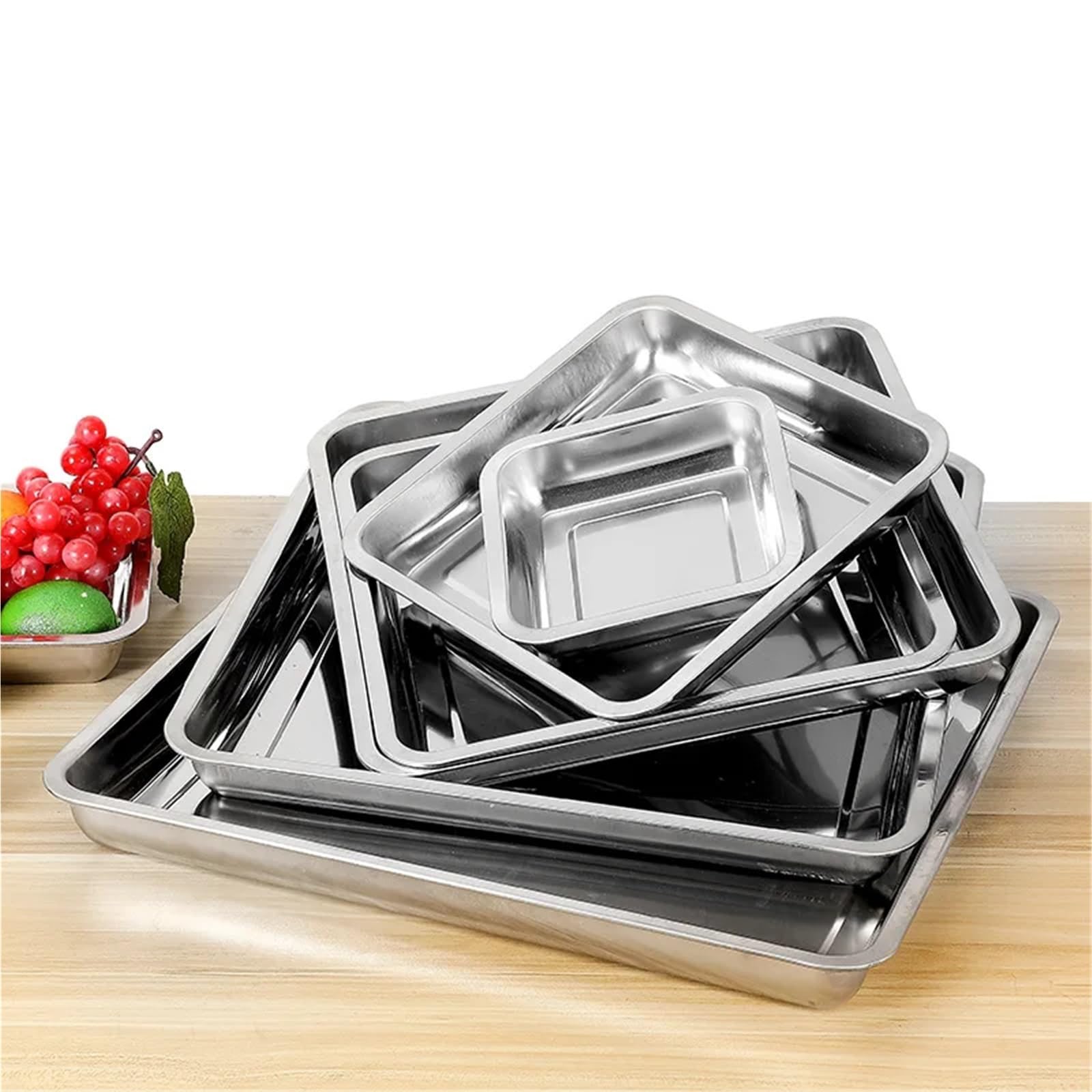 Vassoio da portata quadrato in acciaio inox cucina, 5 pezzi, for piatti for torte e alimenti per Cucina(25x25x2cm)