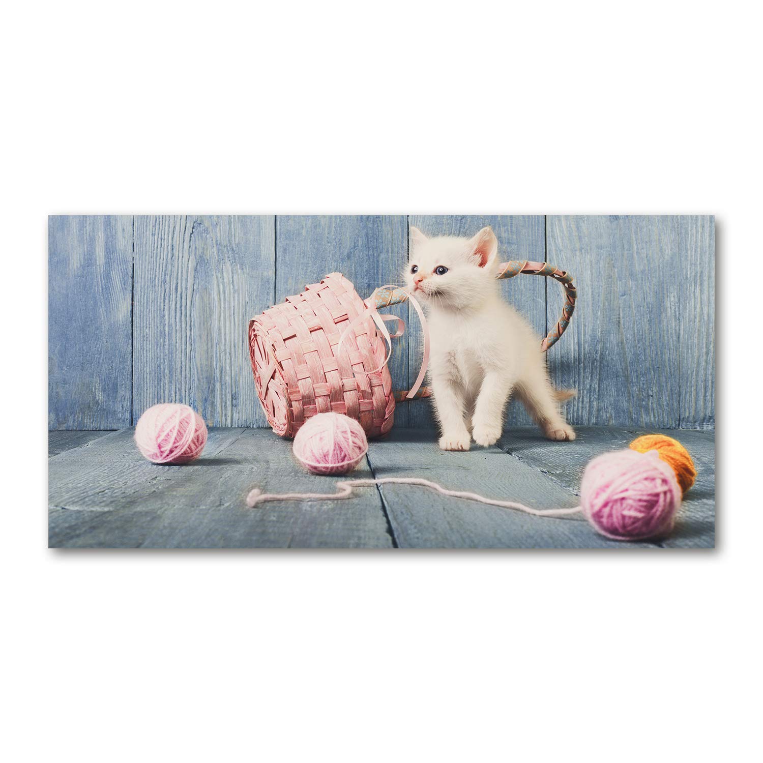 Tableau acrylique animaux chat blanc chevaux image verre plastique 140x70