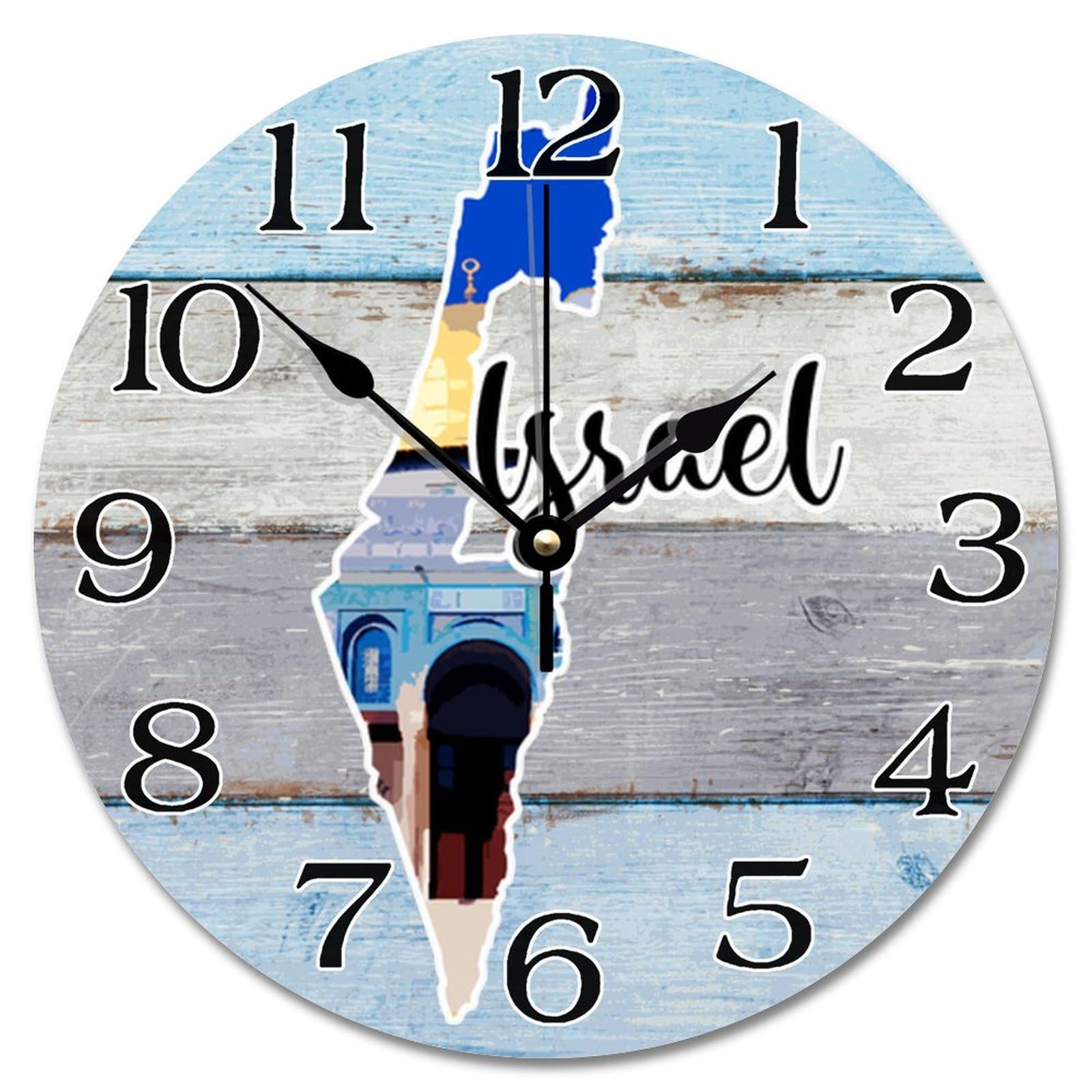 Horloge murale voyage Israël sans tic-tac : pendule déco 30 cm à piles