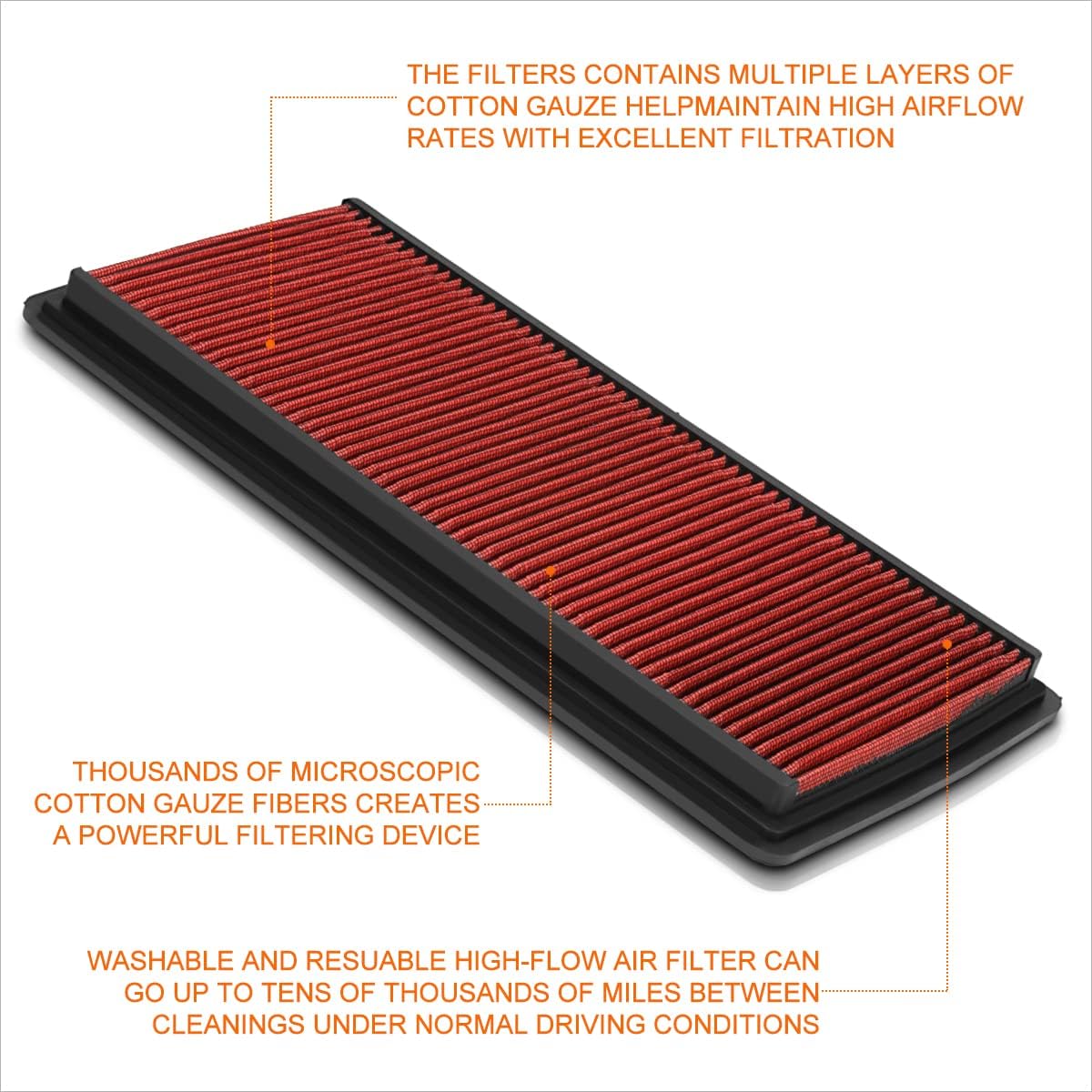 Red Reusable Washable High Flow Drop-in Air Filter Compatible with 98-02 Chevy Camaro V6/V8