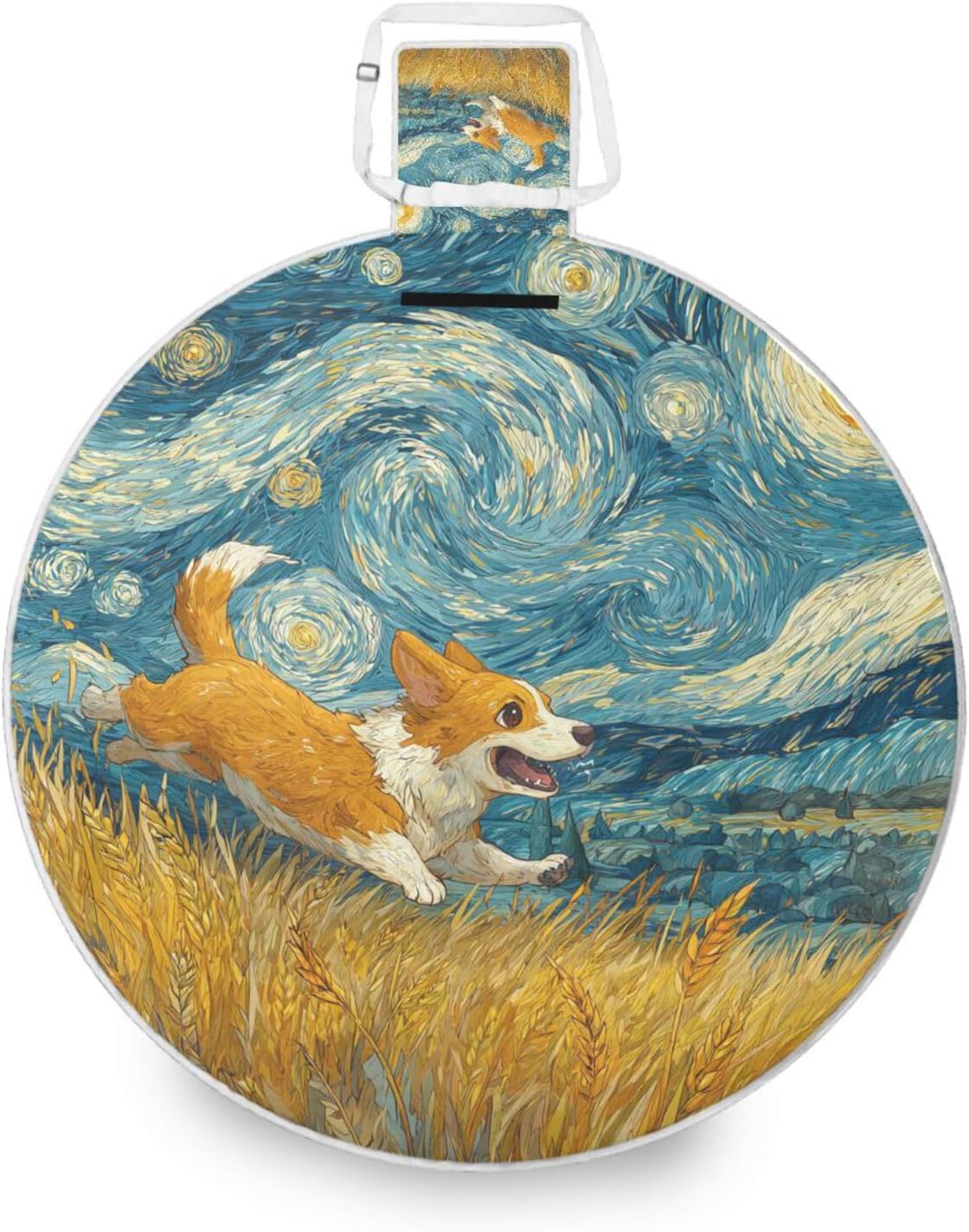 Round Outdoor Blankets - Fits 2 Adults, Summer Accessories Sand Free Foldable Mat Dual Layer, Sand-Free, Soft Throw Rug 58 in (Corgis Starry Sky)
