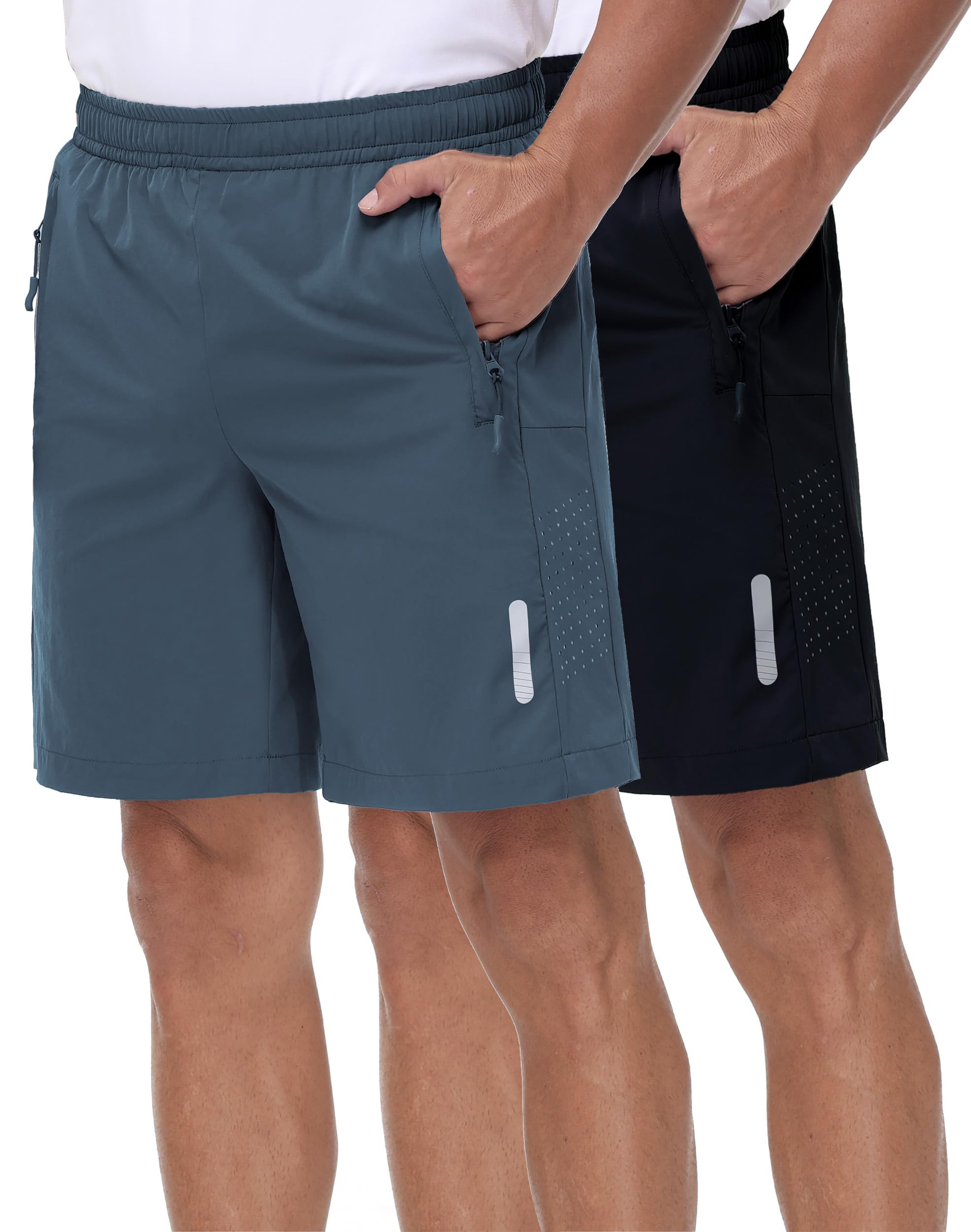 Pack of 2 Sport Shorts Herren Schnelltrocknende Training Herren Gym Bodybuilding lässige Shorts Basketball Atmungsaktive Laufshorts mit Reißverschlusstasche