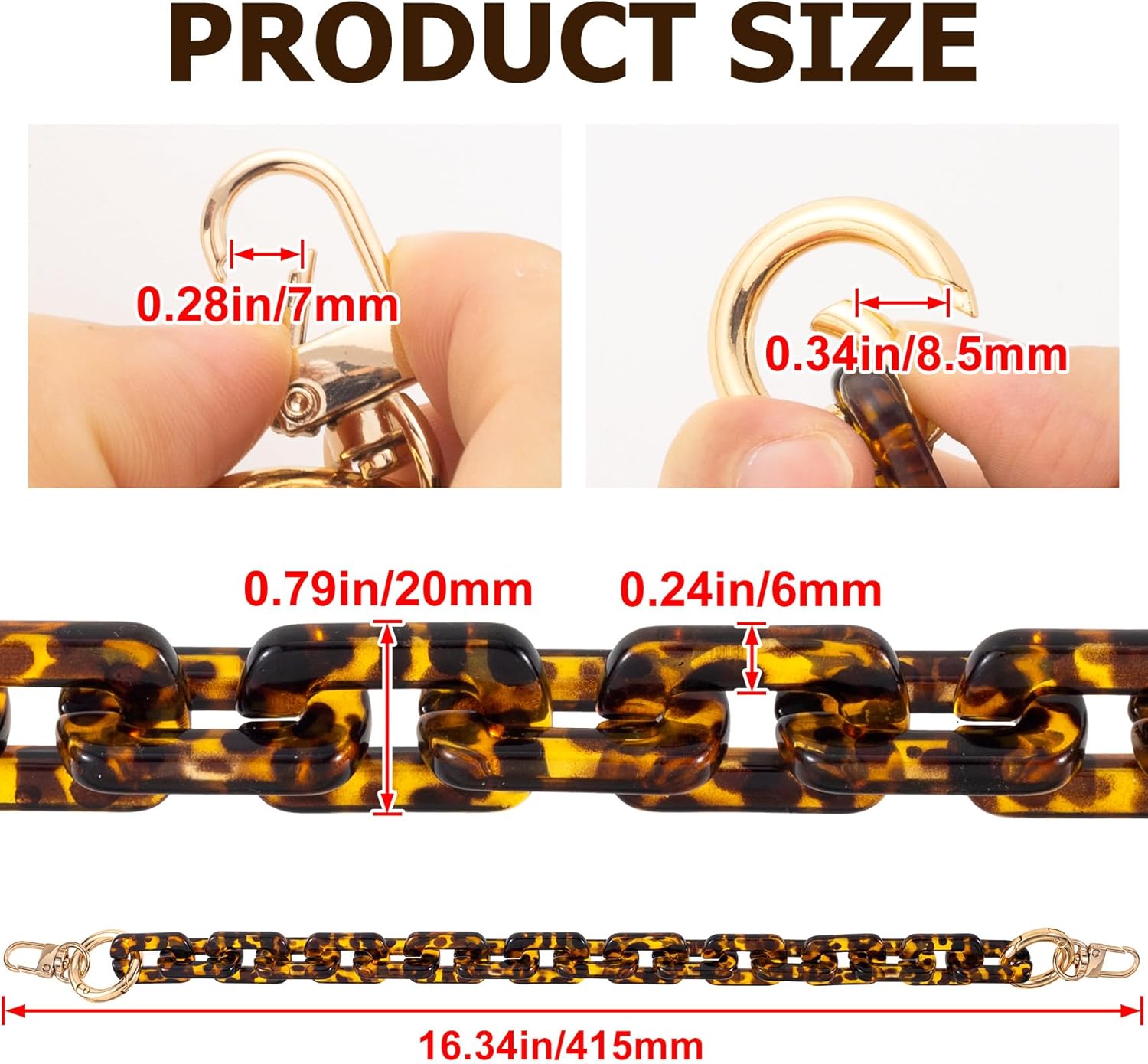 Leopard Print Purse Chain Straps, Vintage Acrylic Bag Handle Extender Chain Replacement, 15in Shoulder Strap Charms Accessories for Handbags Clutches Cross Body Bags Backpacks - Image 2