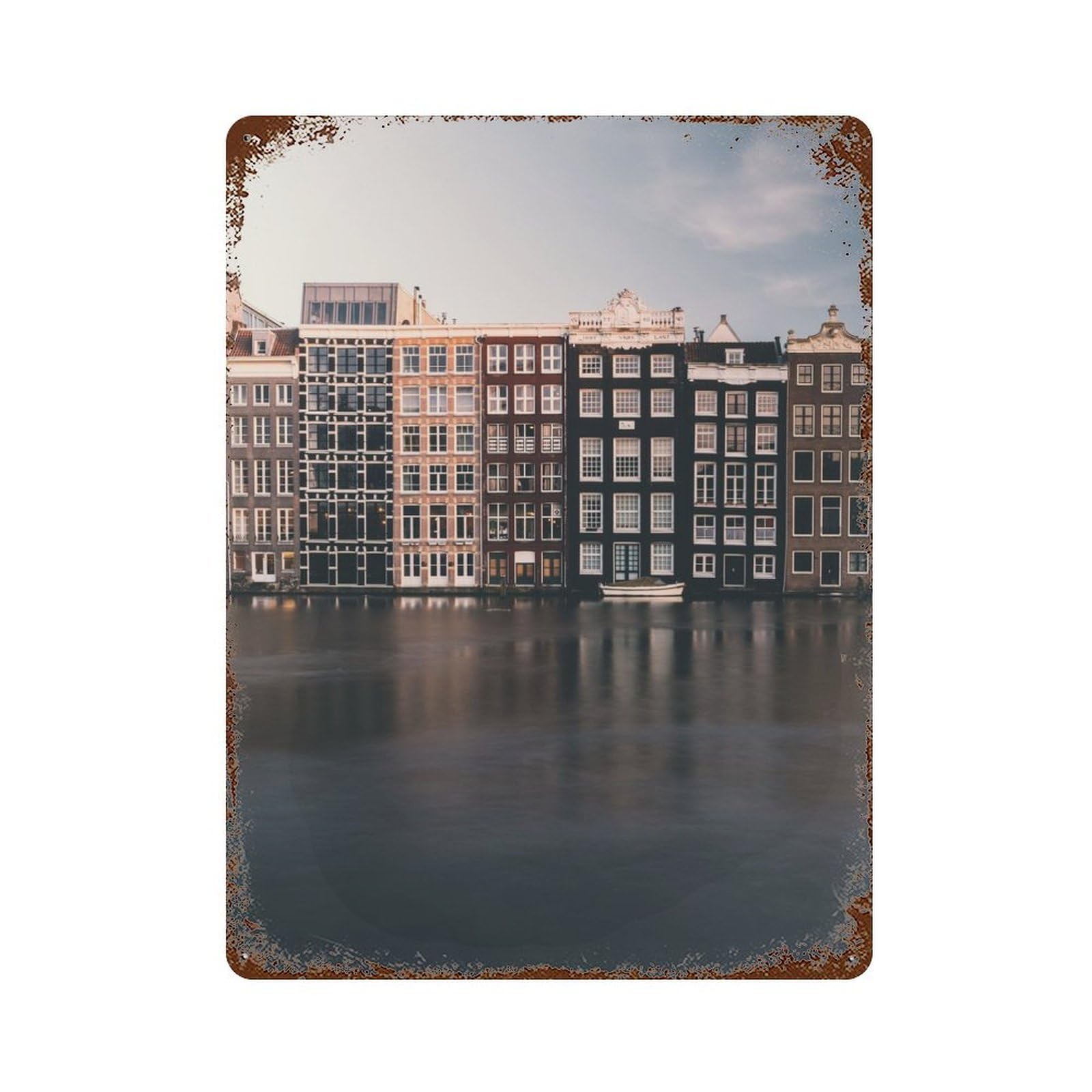 Amsterdam Rusty Metal Tin Sign 15.7"x11.8", for Shed, Workshop And Garage Wall Decor, Shabby Chic Decor