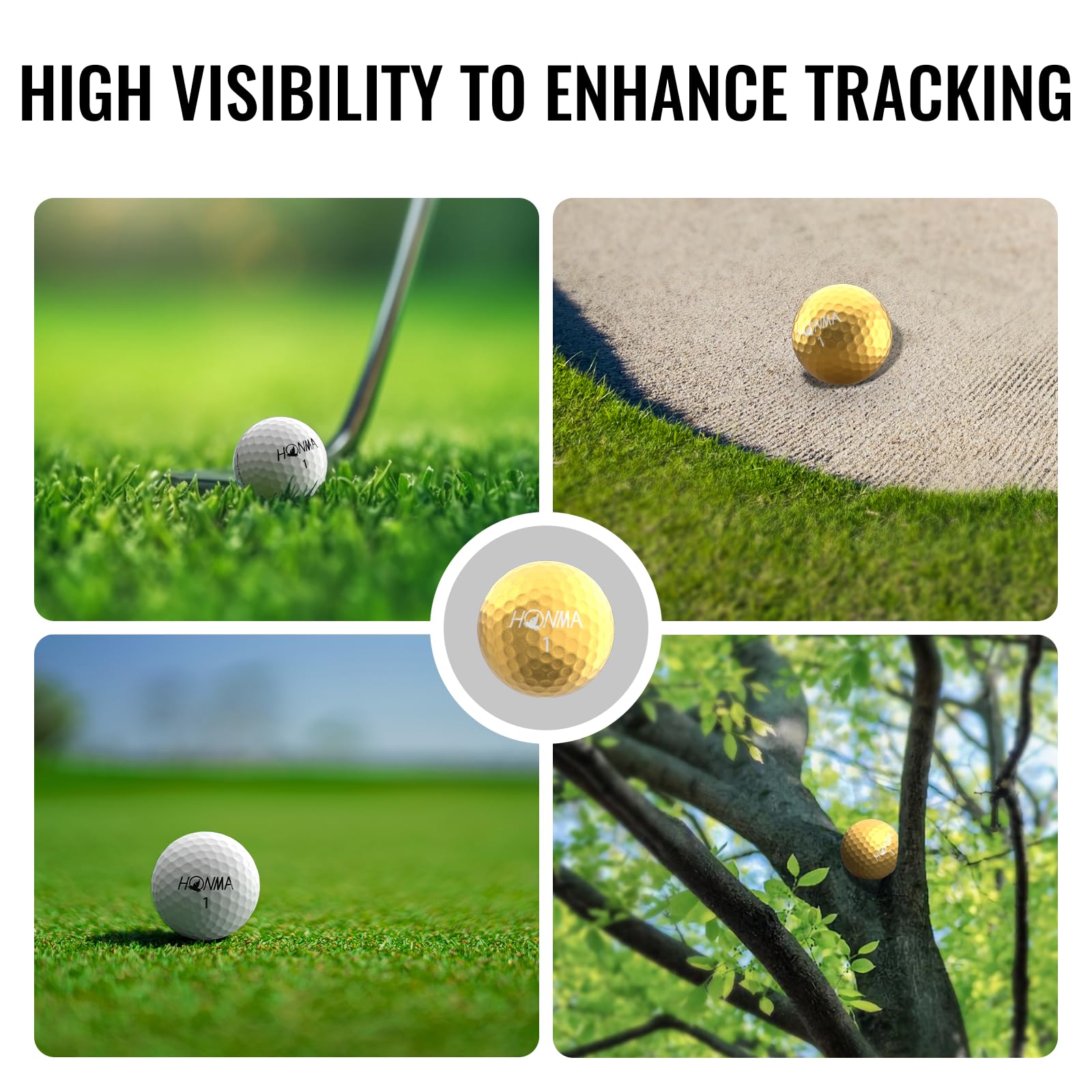 Honma TW-K1 Premium-Golfbälle (1 Dutzend), 1 exklusiver Goldball + 11 weiße, Tour-Level-Performance mit Urethan-Abdeckung, aerodynamische Noppen für hohen Start und Greenside-Präzision, für Männer und
